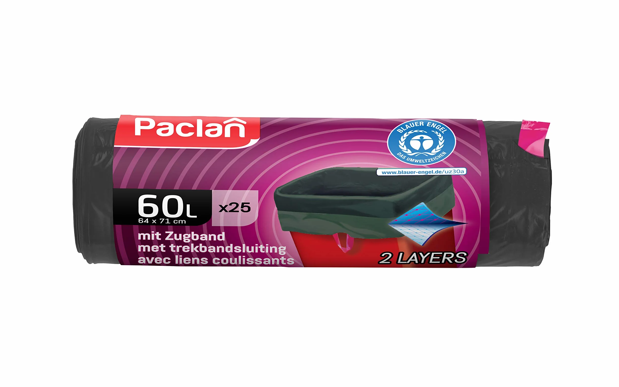 Paclan Worki z taśmą ściągającą 25 x 60 l Niebieski Anioł, zielony/szary