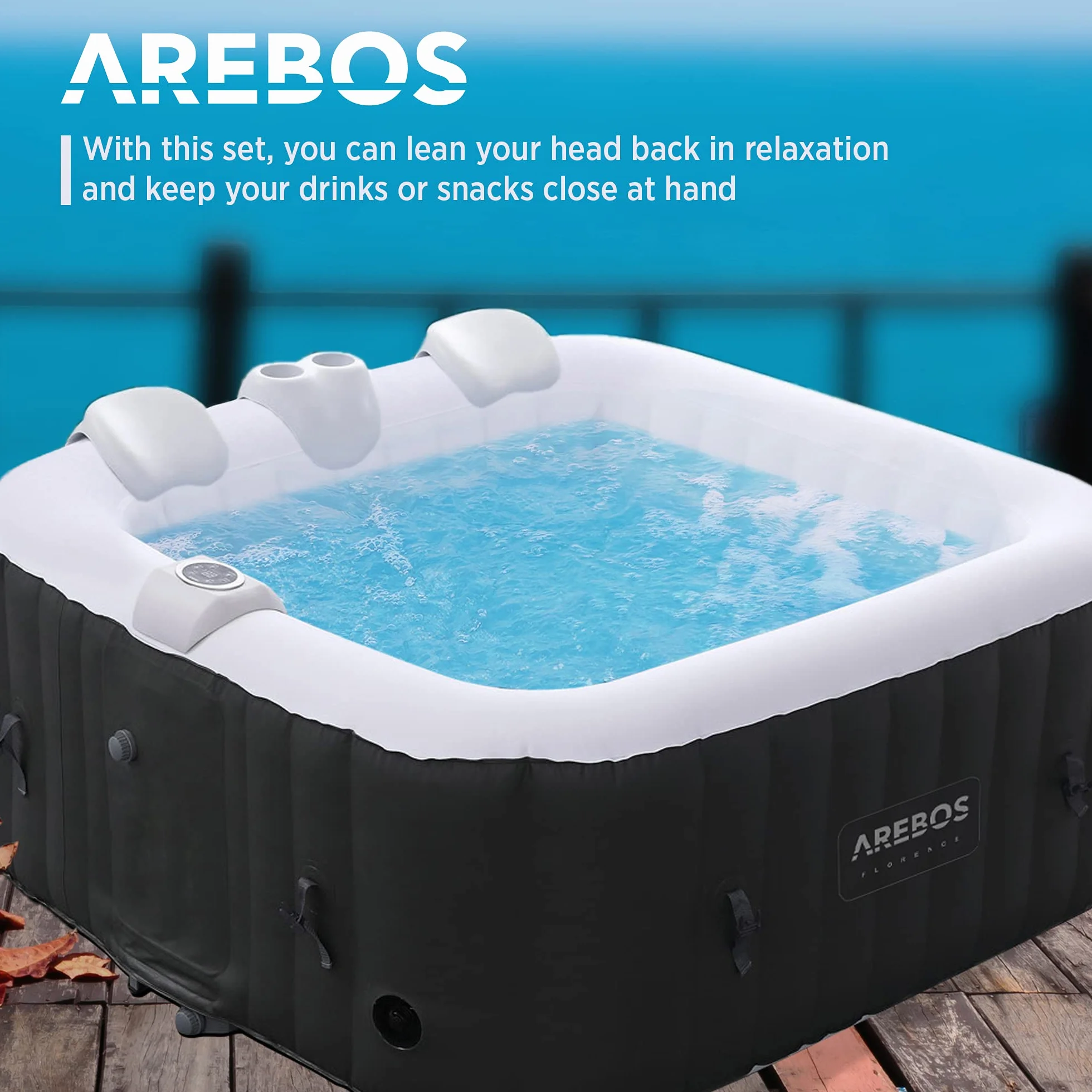 Arebos Zestaw Comfort 2 poduszki na szyję + uchwyt na gorącą wannę | Biały | 100% wodoodporny | Ergonomiczny kształt | Pianka PU