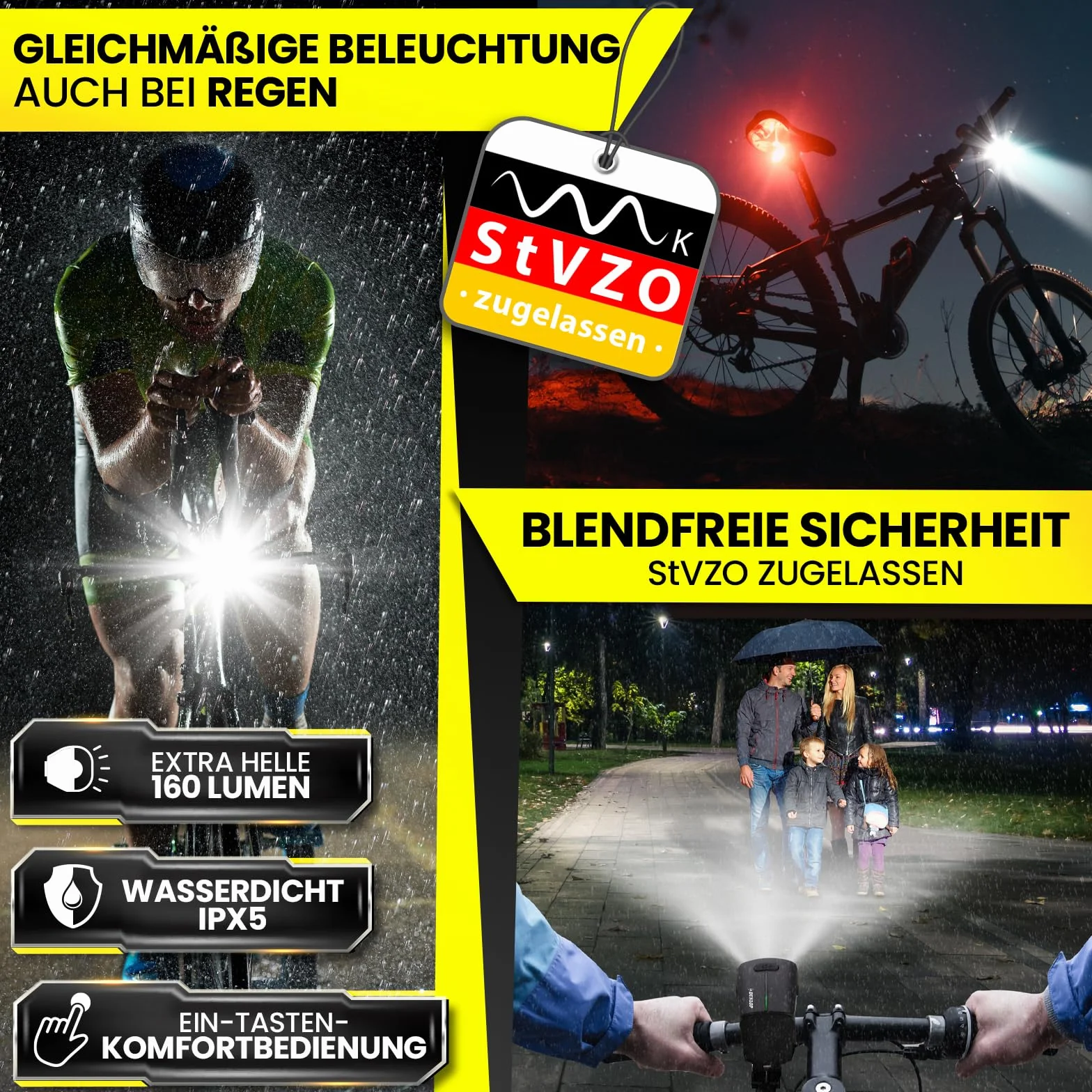 DUNLOP OSRAM zestaw świateł rowerowych LED przednia i tylna, czarny