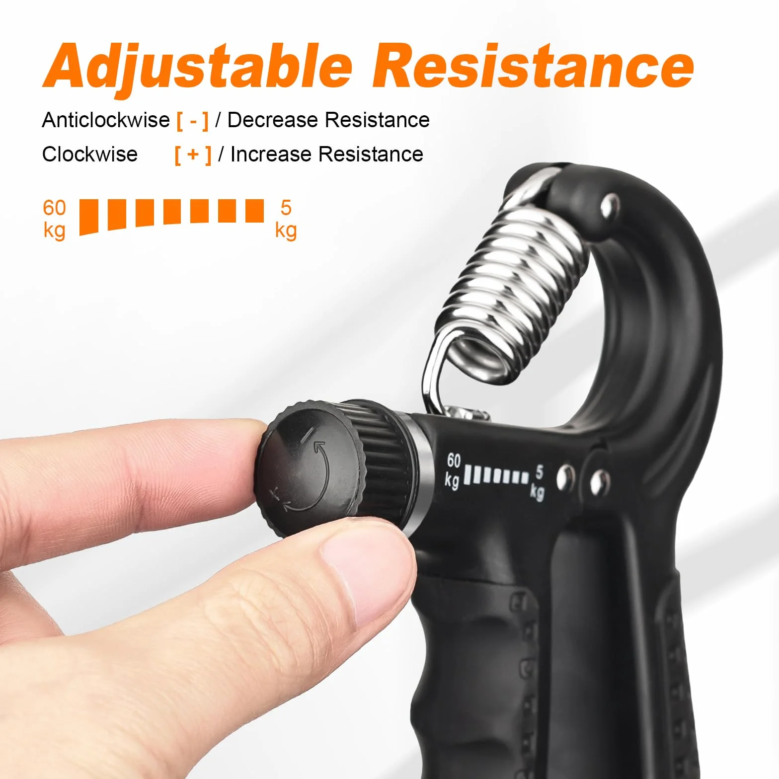 GRIFEMA GA5003 Hand Grip, Regulowany Trener Dłoni 5-60kg z Funkcją Licznika, do Treningu Uchwyty, Czarny