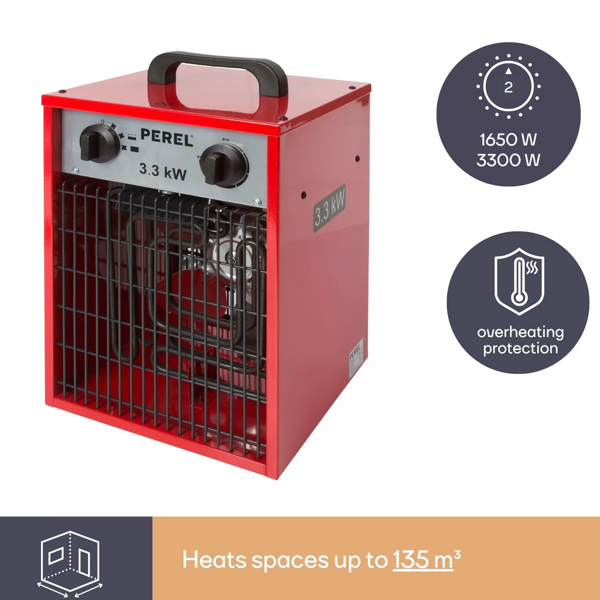 Perel Grzejnik, termowentylator do użytku wewnętrznego, 2 stopnie ogrzewania, 3300 W