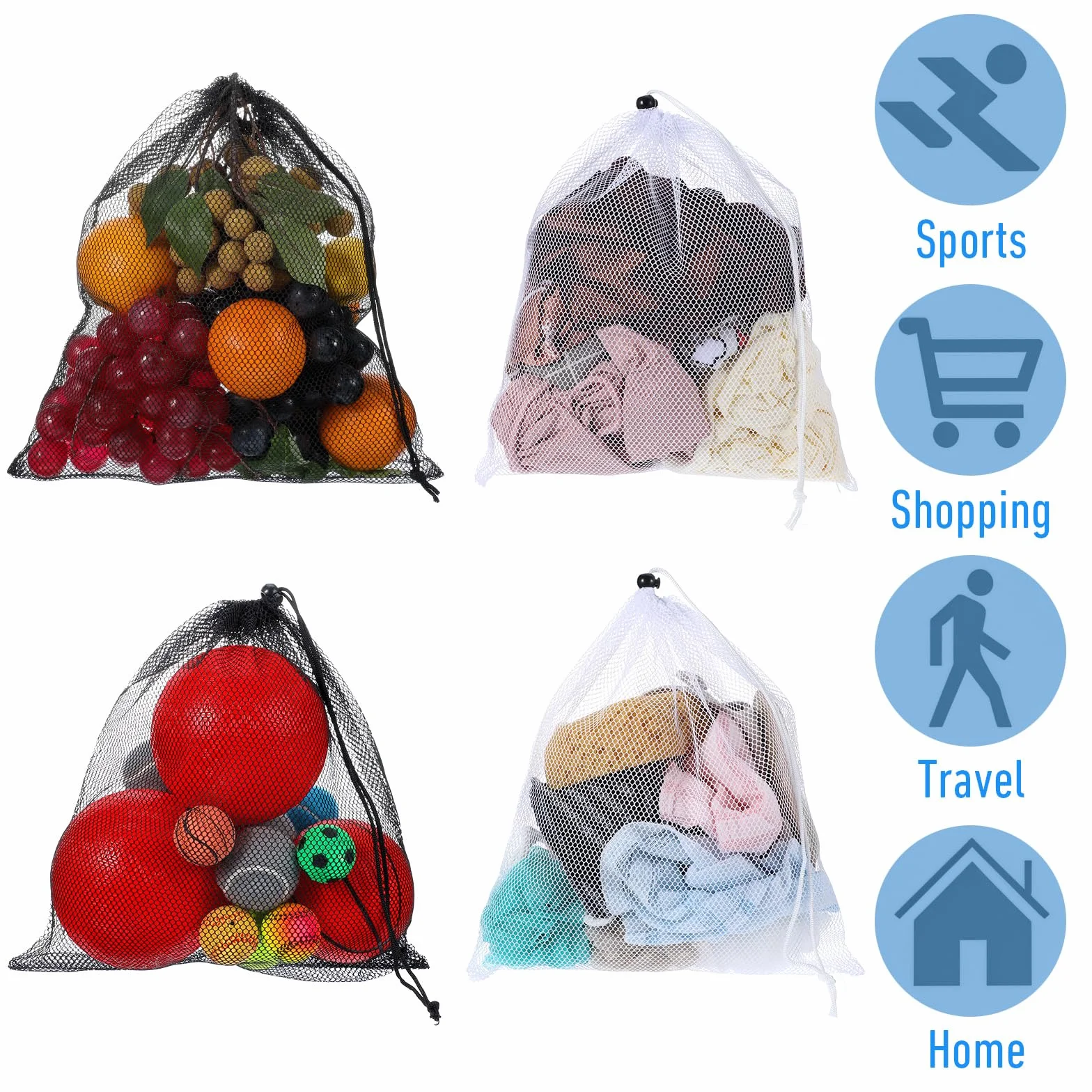 Torba siatkowa baseball 30x30 cm czarna ze sznurkiem