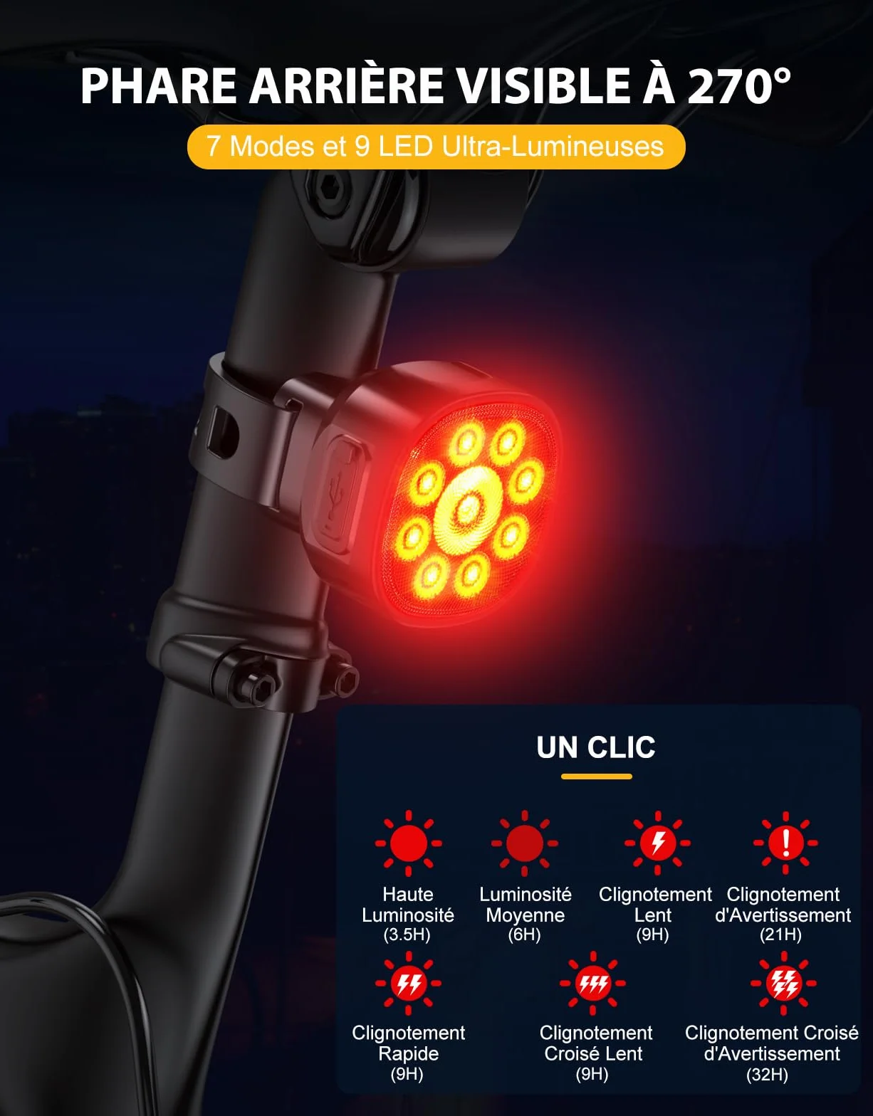 ISEYOU Światła rowerowe LED 8+7 trybów 9+9 diod przednie i tylne szybkie ładowanie USB IP65
