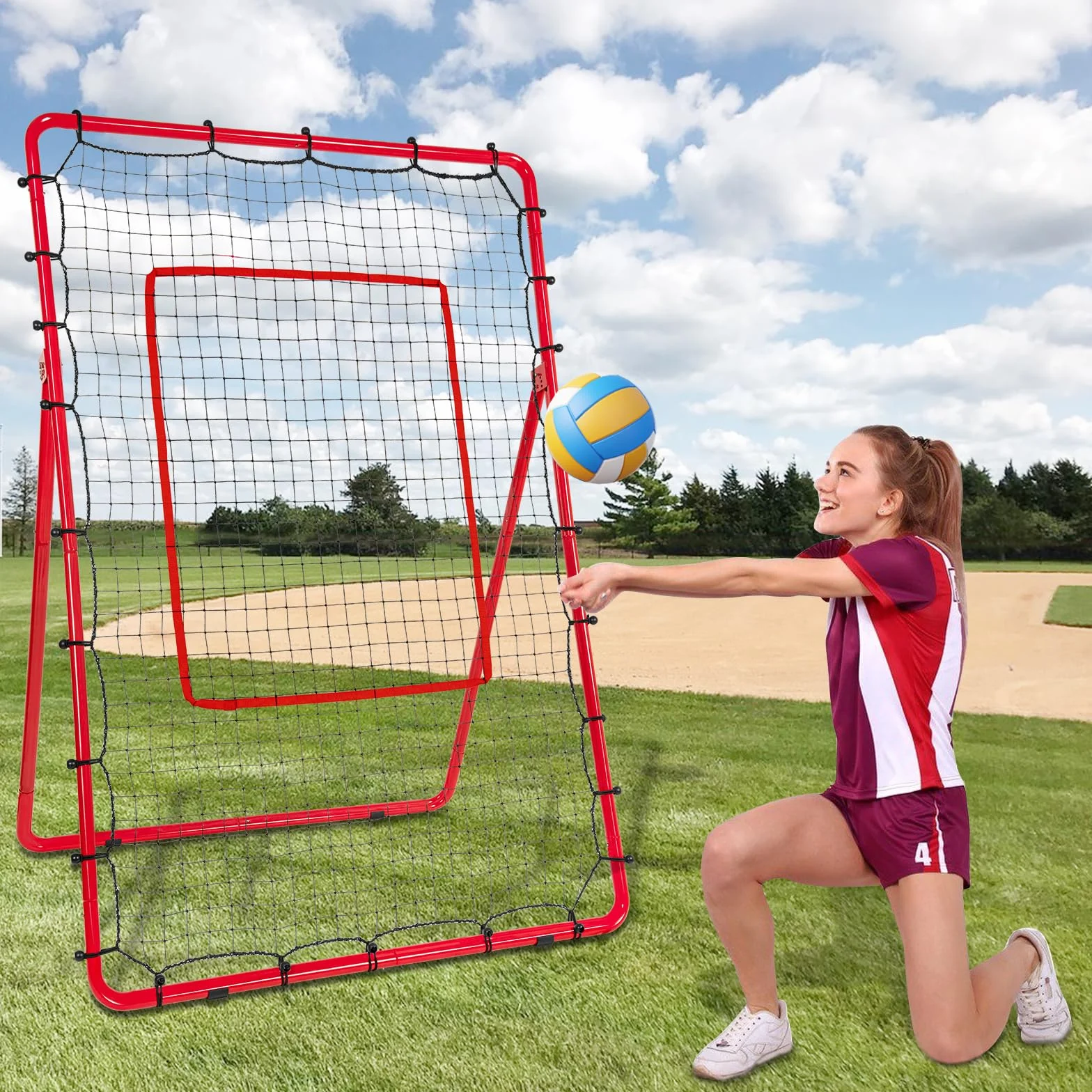 AKOZLIN Baseball Softball Siatkówka Lacrosse Rebound Bounce Back Net 5 kątów regulowana 15 x 100 cm z siatką odbijającą strefę uderzenia, gniazdo baseballowe z torbą do przenoszenia