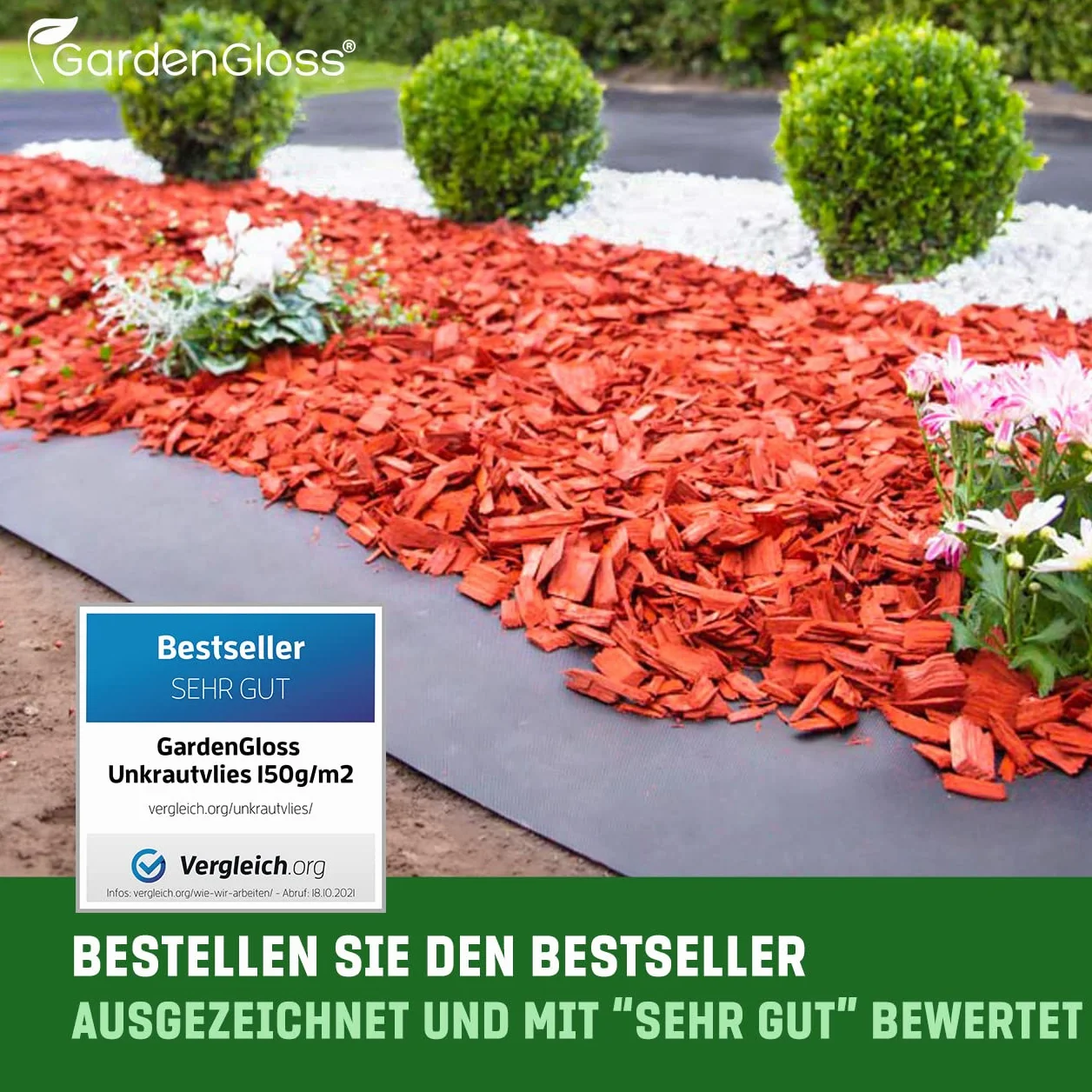 GardenGloss 30m2 Agrowłóknina Przeciw Chwastom 150g/m2 Extra Wytrzymała – Ekstremalnie Odporna na Rozdarcia i Wysoka Stabilizacja UV – Przepuszczalna Folia Przeciw Chwastom (15m x 2m, 1 Składana)