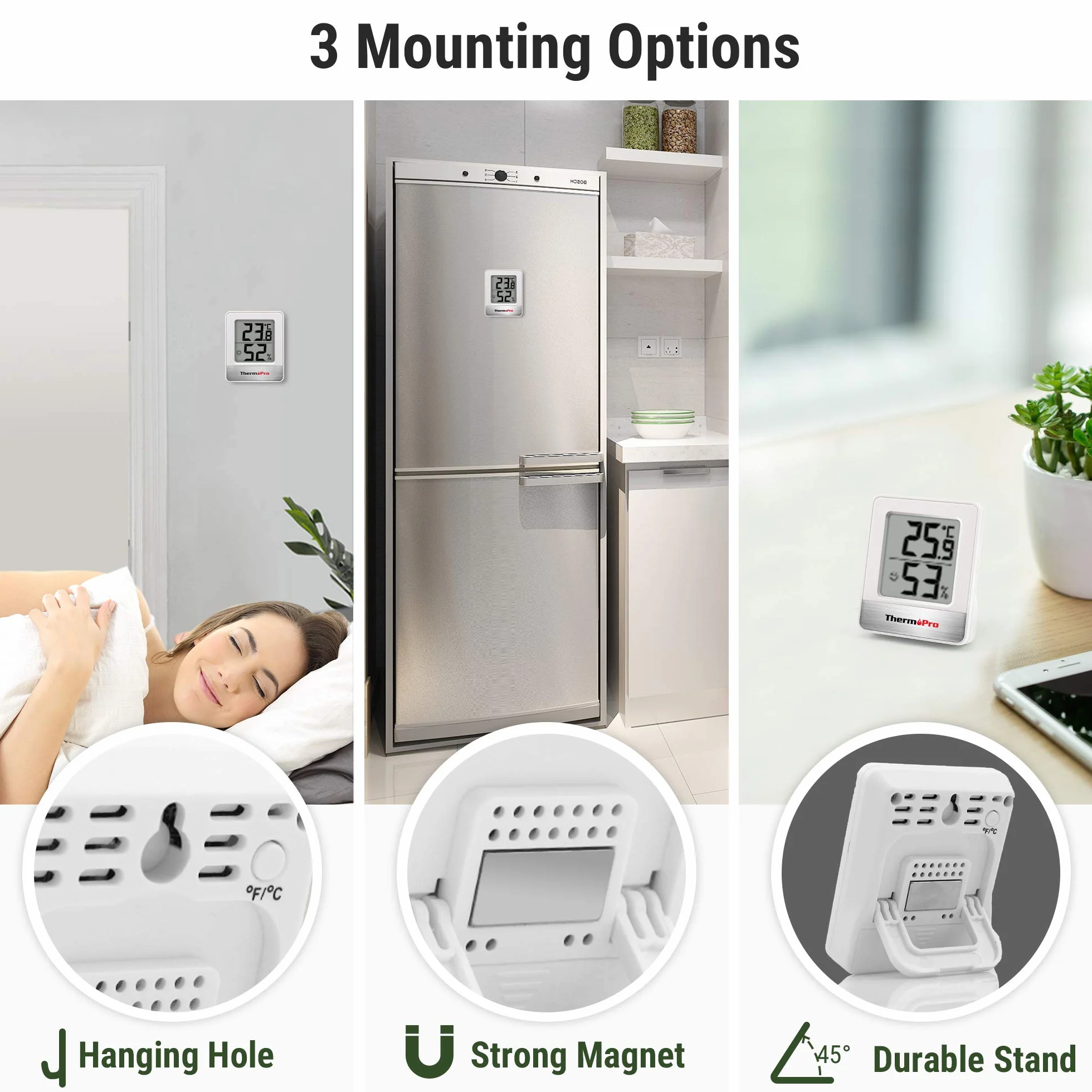 ThermoPro TP49-2 mały cyfrowy higrometr, termometr, do użytku domowego, termometr, monitor temperatury i wilgotność powietrza, 2 sztuki