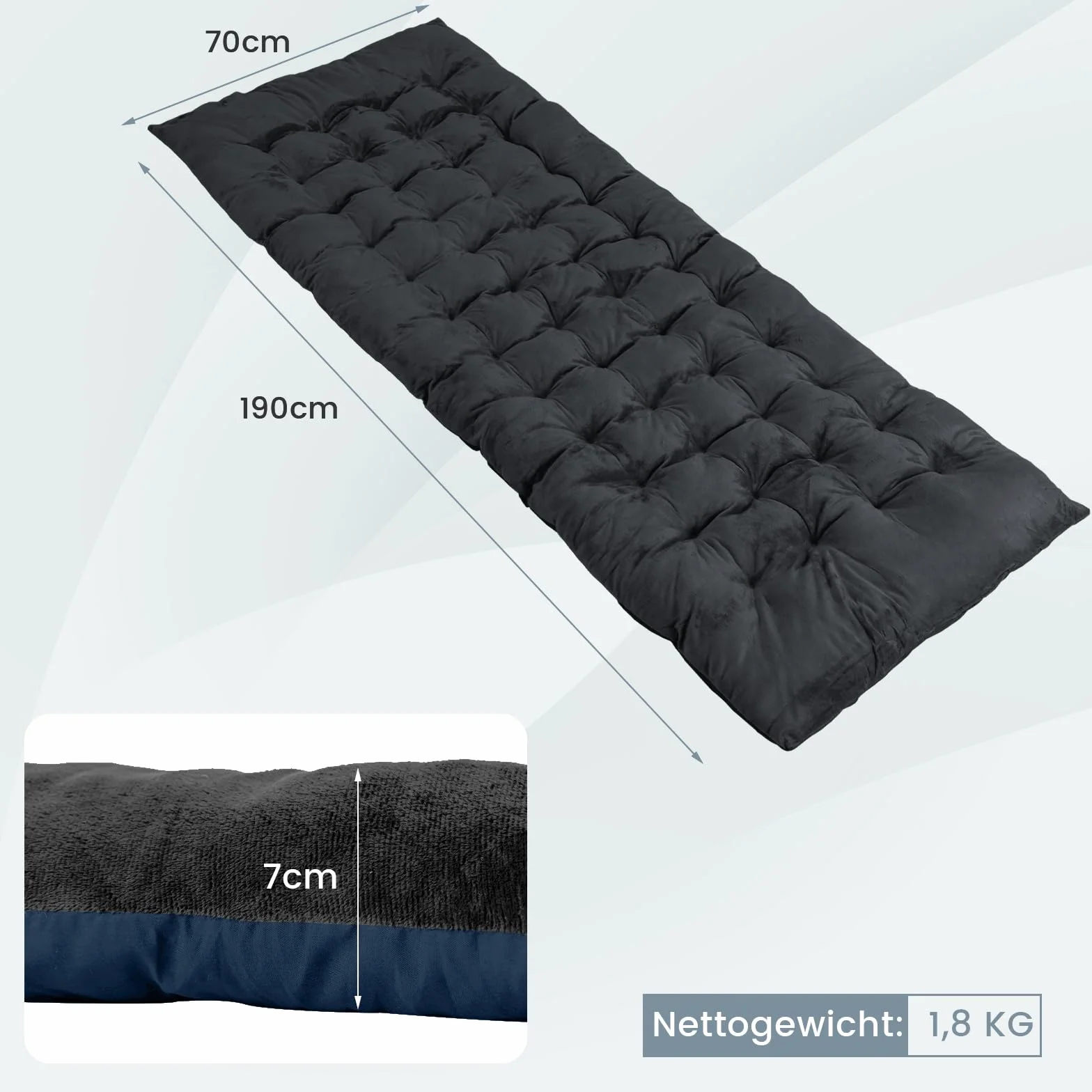 GOPLUS Nakładka na leżak ogrodowy 190 x 70 x 7 cm, nakładka na leżak polowy, bawełniana nakładka na łóżko polowe, łap z 4 taśmami mocującymi do leżaka i leżaka