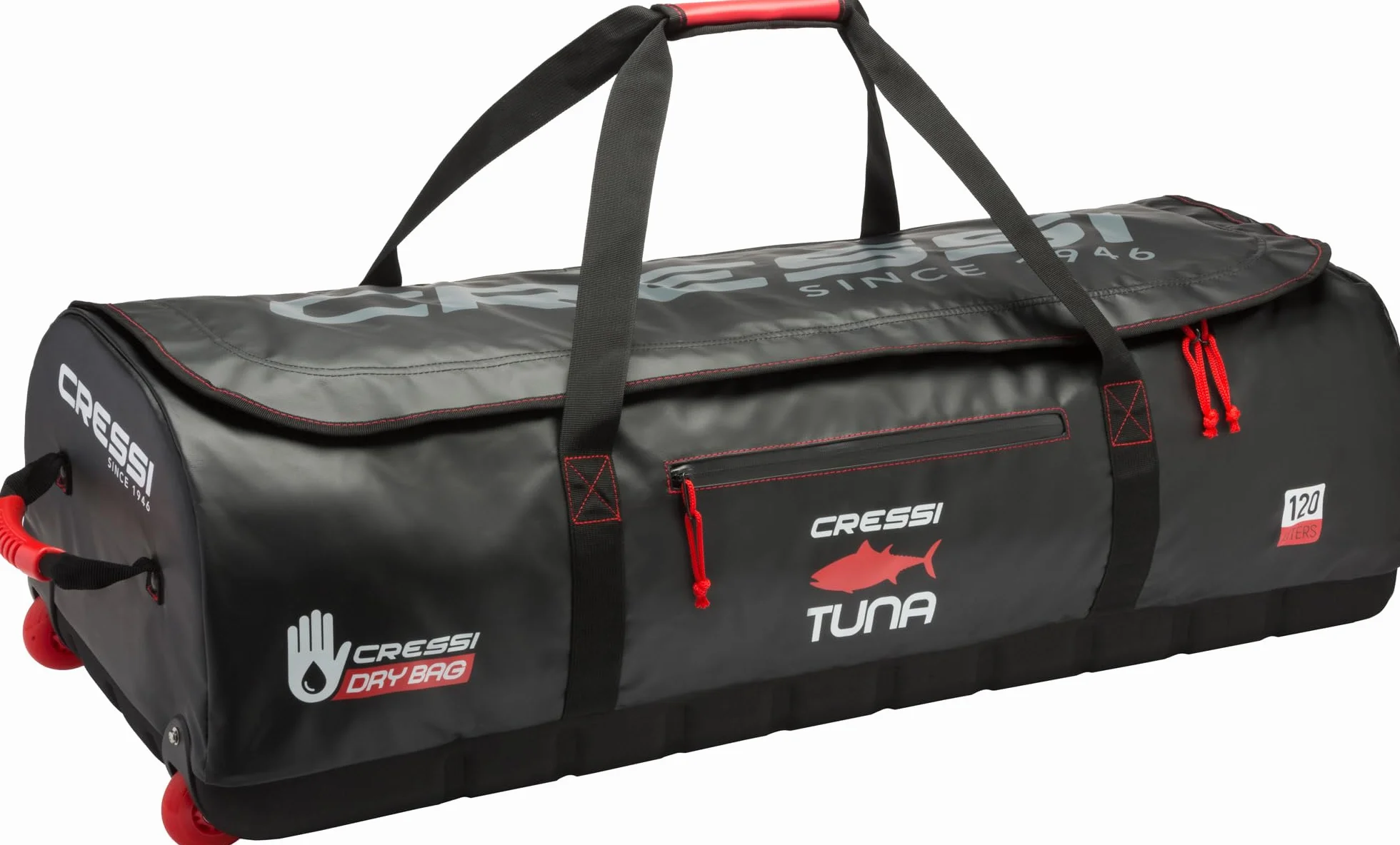 Cressi Tuna Bag 120 l, duża, wodoszczelna torba, czarno-czerwona, dostępna w wersji z rolkami lub bez rolek – uniseks dla dorosłych