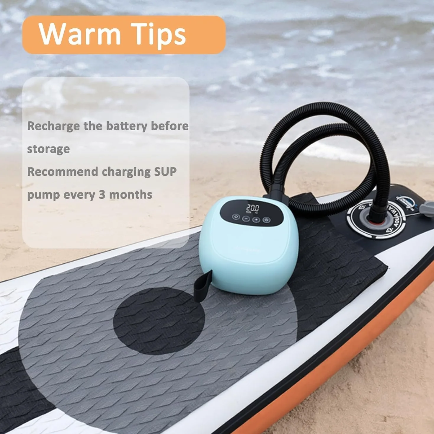 dwndpump Pompka SUP, Pompe électrique pour paddle board, rechargeable 20 PSI pour SUP, gonflage et dégonflage à deux niveaux, pompe électrique pour kayaks, ailes à vent, SUP