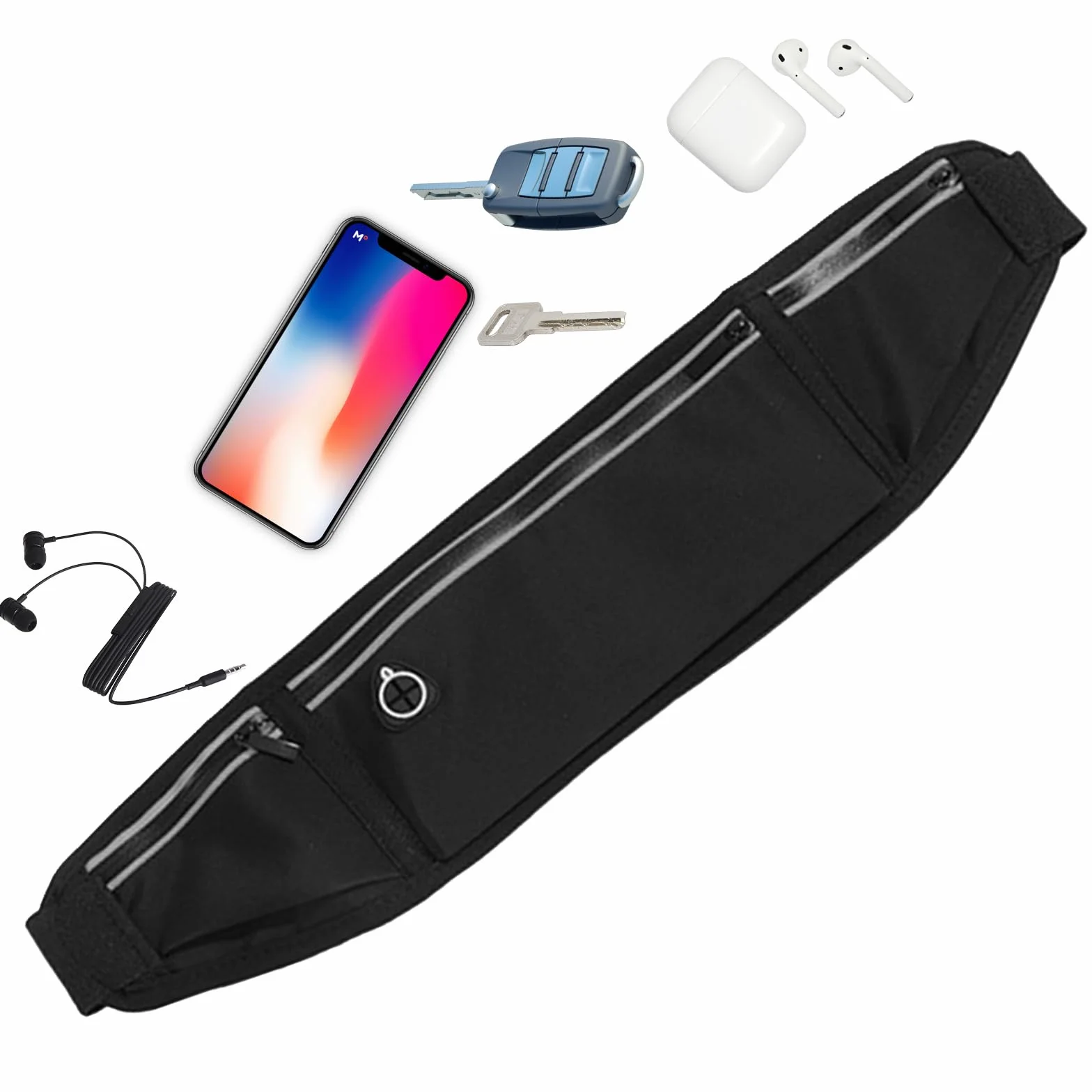Torba do biegania unisex z uchwytem na telefon, trzy kieszenie, regulowana klamra