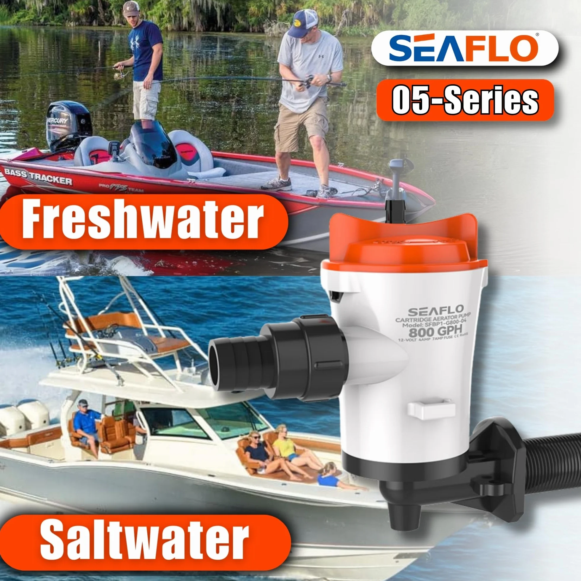 SEAFLO Kątowa pompa Baitwell/Livewell serii 05 800 GPH 12V DC zanurzalny napowietrzacz
