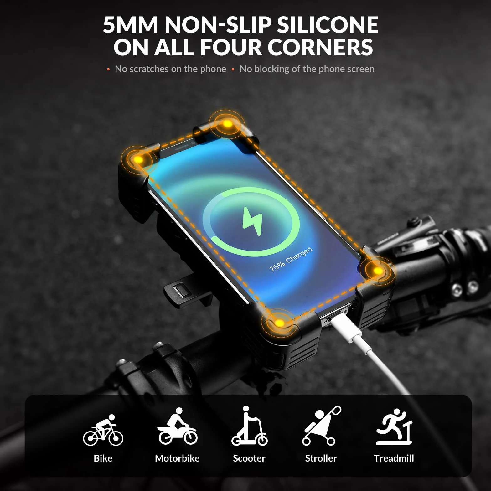 ROCKBROS Uchwyt Rowerowy na Telefon, Stabliny, Wstrząsoodporny, Regulowany 360°, Uniwersalny 4.5-7.5 cala