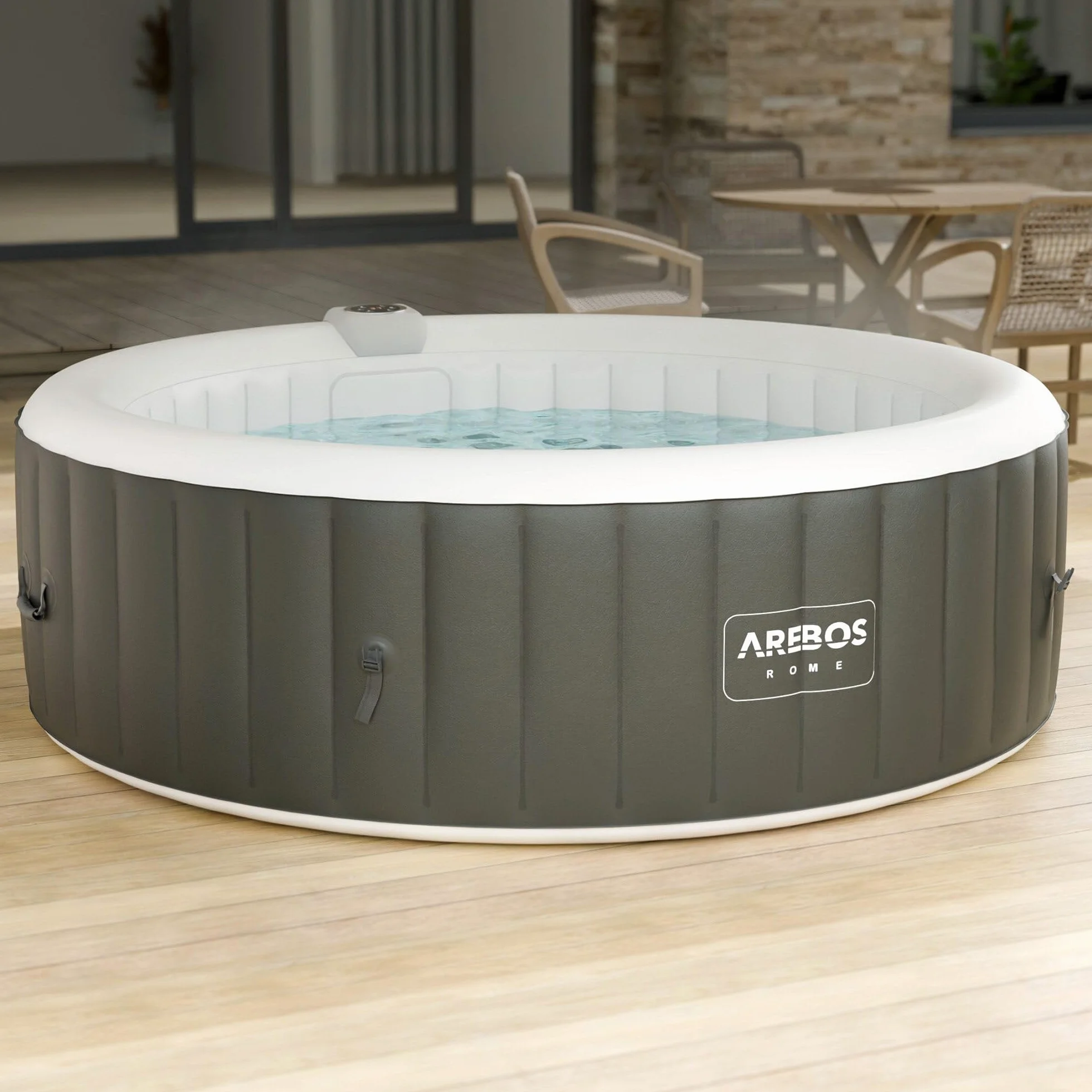 Arebos Nadmuchiwane Spa | do wnętrz i na zewnątrz | 6 osób | 208 cm | Okrągły | 130 dysz masujących | 1000 litrów | z ogrzewaniem | Spa i dobre samopoczucie