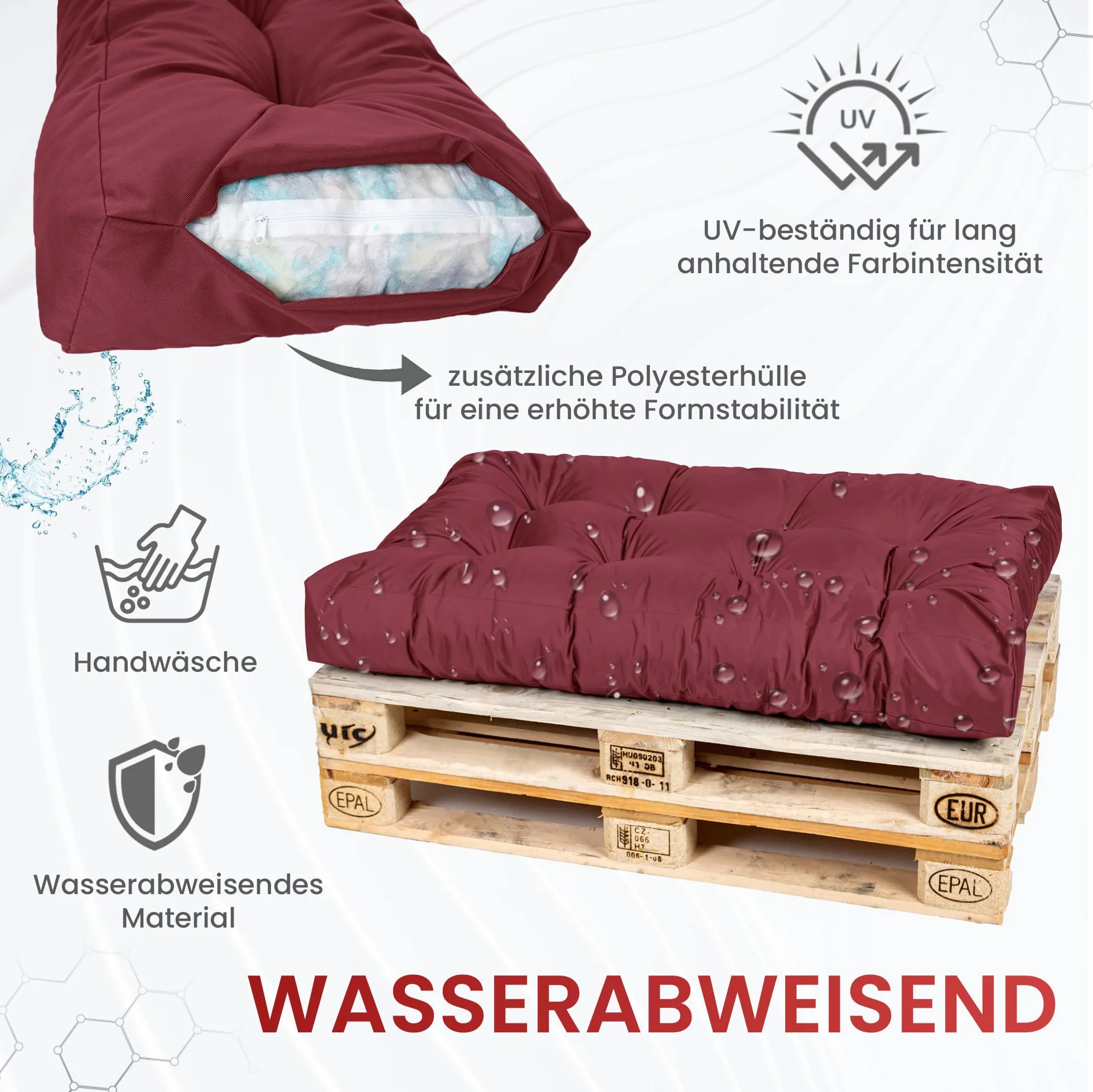 TexDeko® Garden Poduszki na palety 120 x 80 x 18 cm, wodoodporne, odporne na działanie promieni UV, do użytku wewnątrz i na zewnątrz, premium pikowane poduszki na siedzisko, nakładka na palety euro (2