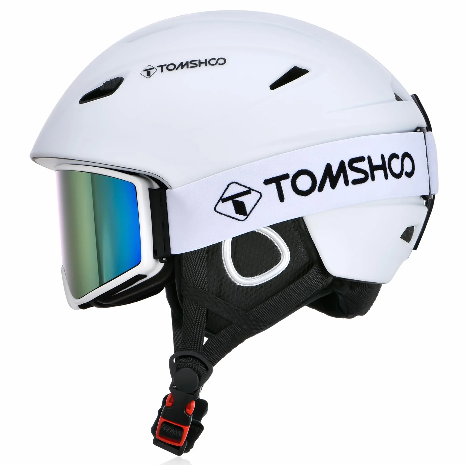 TOMSHOO Zestaw Kasku Narciarskiego, Snowboardowego z Goglami Narciarskimi, Nausznikami, Otworami Wentylacyjnymi, Kask Narciarski i Gogle, dla Mężczyzn i Kobiet