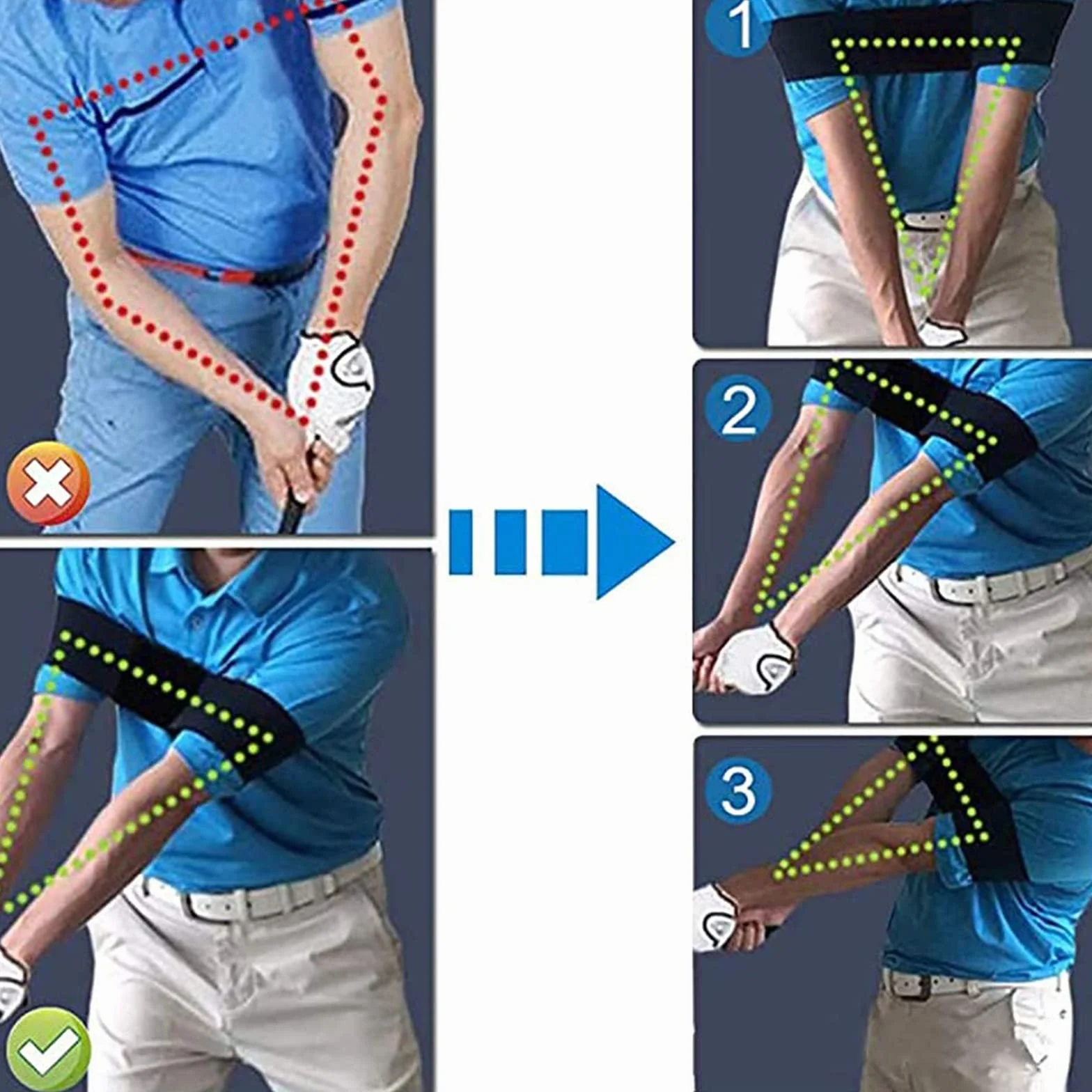 2 sztuki taśm do treningu golfowego, korektor swingów ramion, trenażer huśtawki na nadgarstek, dla wszystkich golfistów, początkujących, poprawiają postawę zamachową