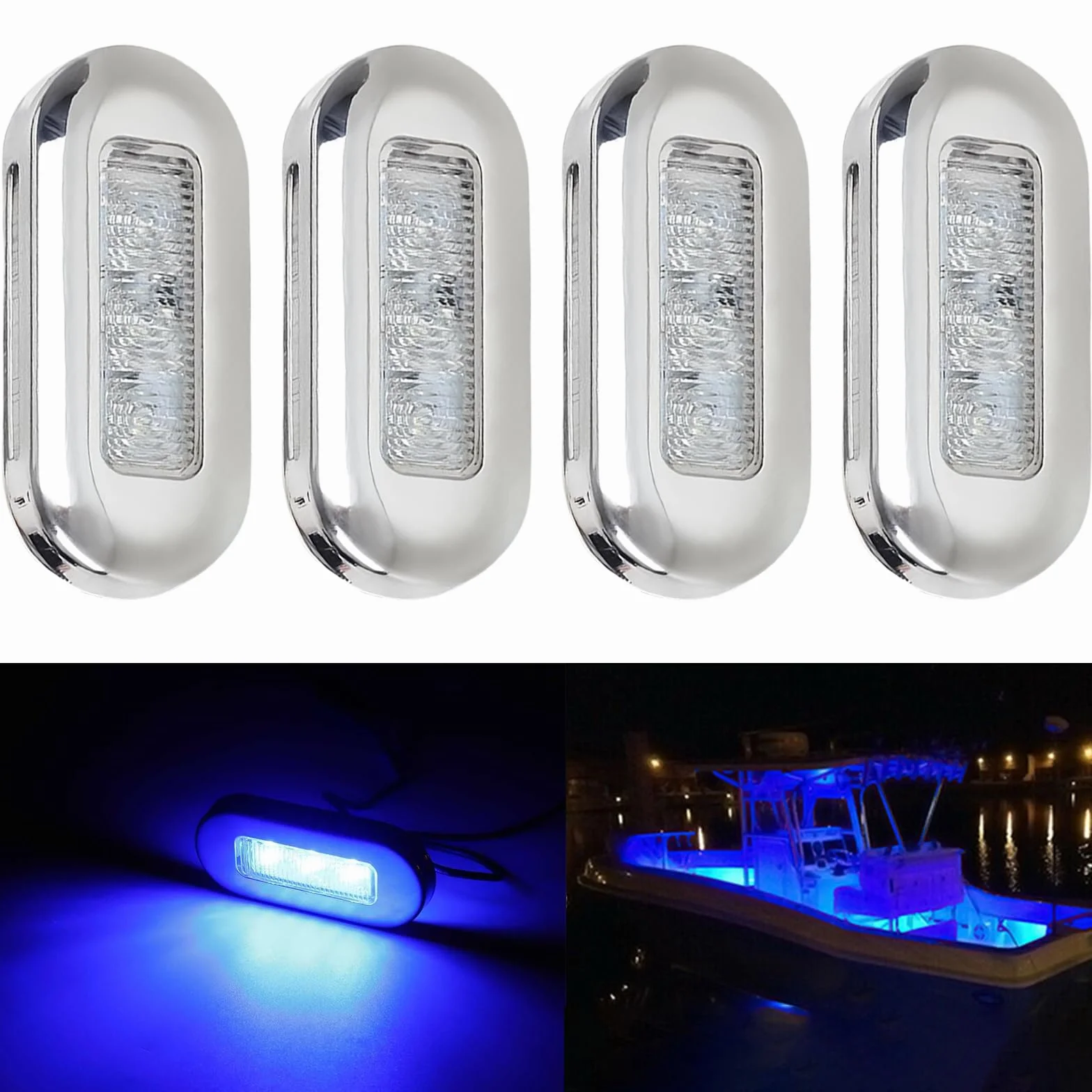 SPORWAY 4 sztuki świateł nawigacyjnych, światła nawigacyjne LED 12 V, światła nawigacyjne IP67, do pontonu, łodzi rybackiej, kajakarstwa, statku wodnego (niebieski)