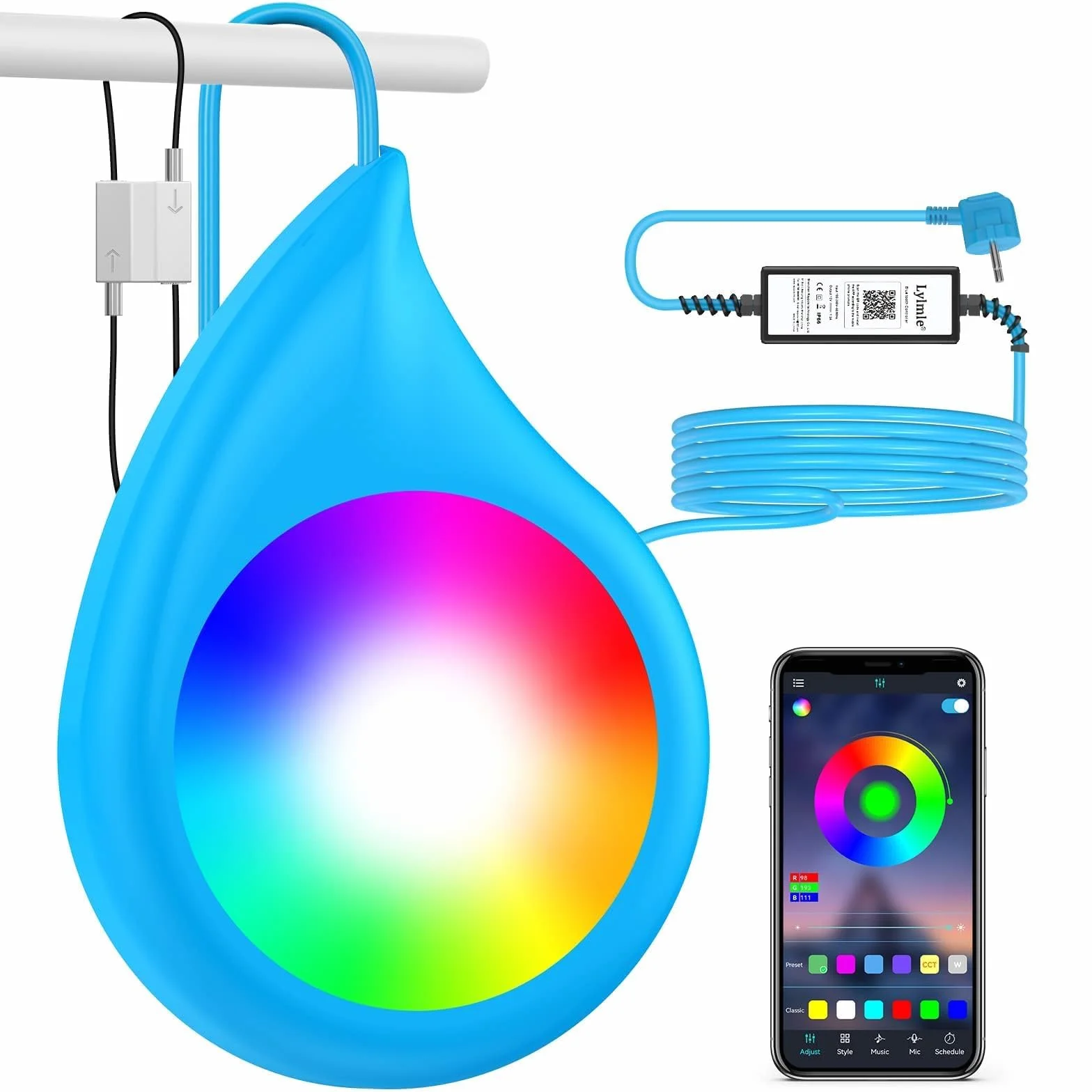 LyLmLe Oświetlenie Basenowe LED z Kontrolą APP, 20W RGB Ściemnialne podwodne światła zanurzeniowe z magnesami, IP68 Wodoodporna synchronizacja muzyczna zmieniająca kolor światła basenowego 12V, 8m