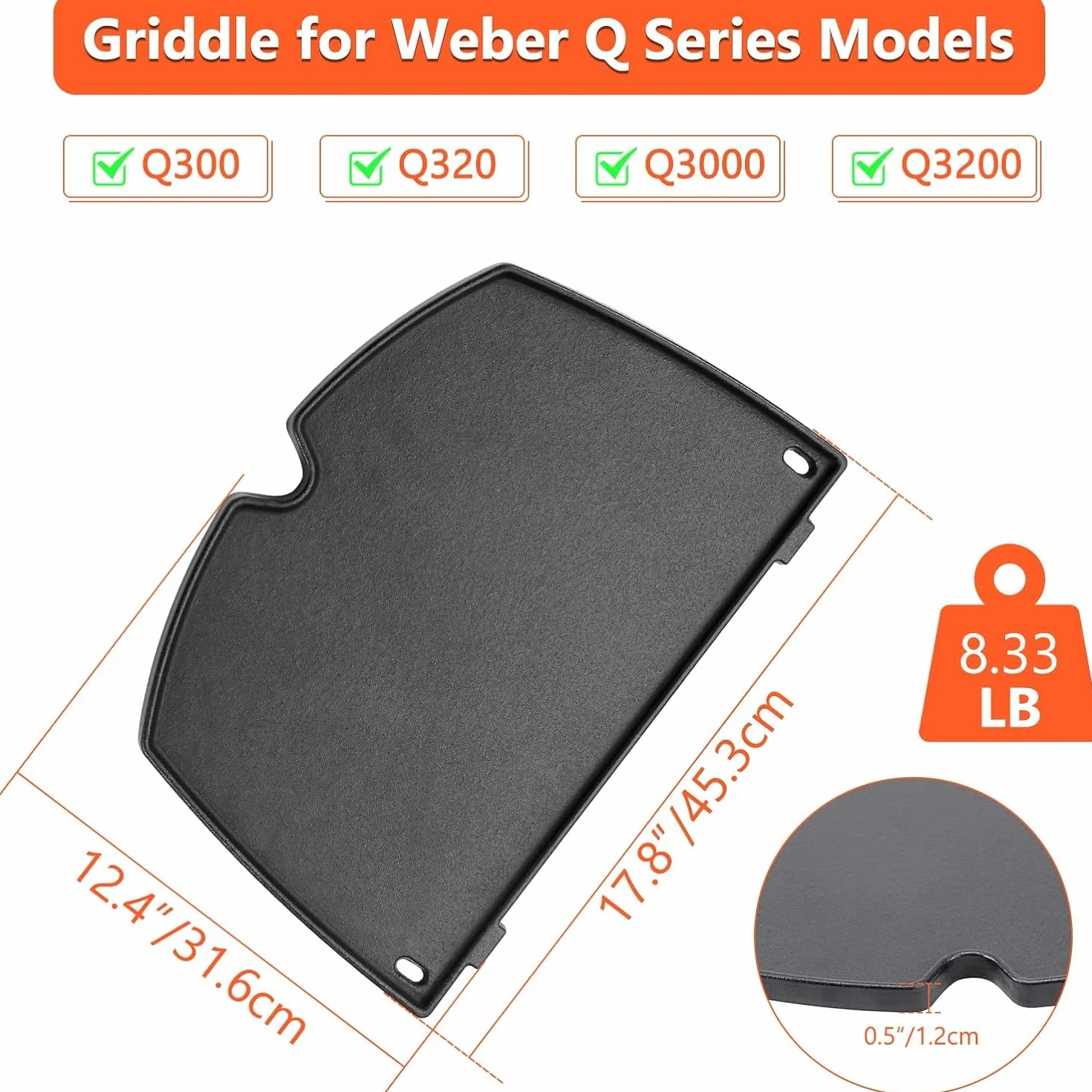 GFTIME 6506 Plancha grillowa do Weber Q300, Q320, Q3000, Q3200, żeliwna płyta grillowa, części zamienne akcesoria do serii Weber Q300, 1 opakowanie
