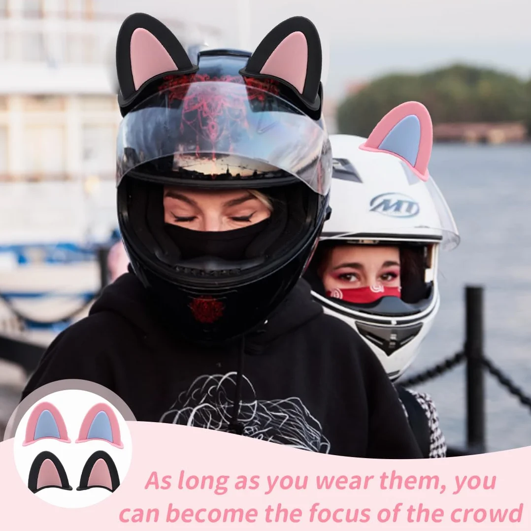 Dekoracyjne uszy kocie do kasku motocyklowego, naklejki różowy czarny