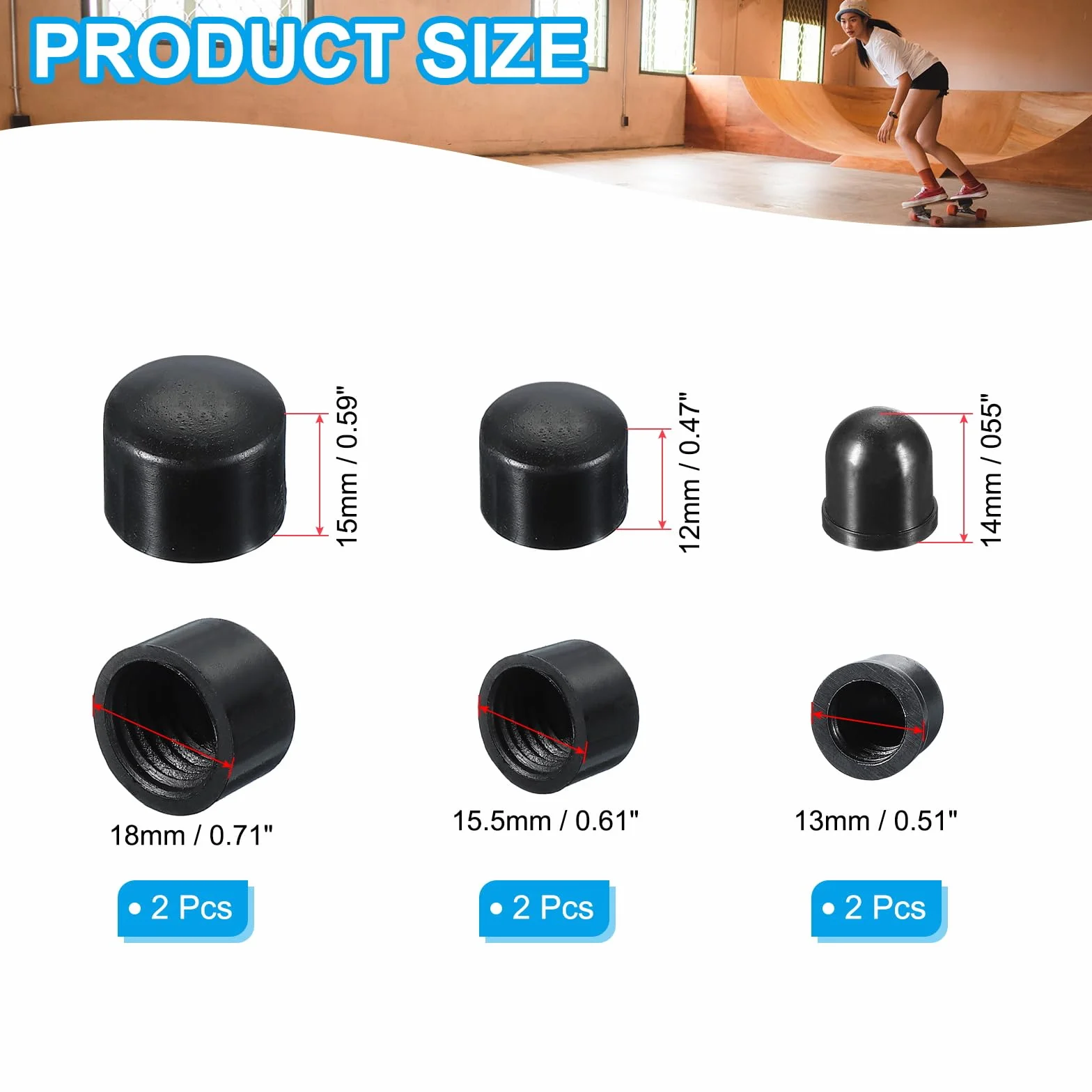Tuleje do deskorolki 18 mm 16 mm 12 mm czarne PATIKIL