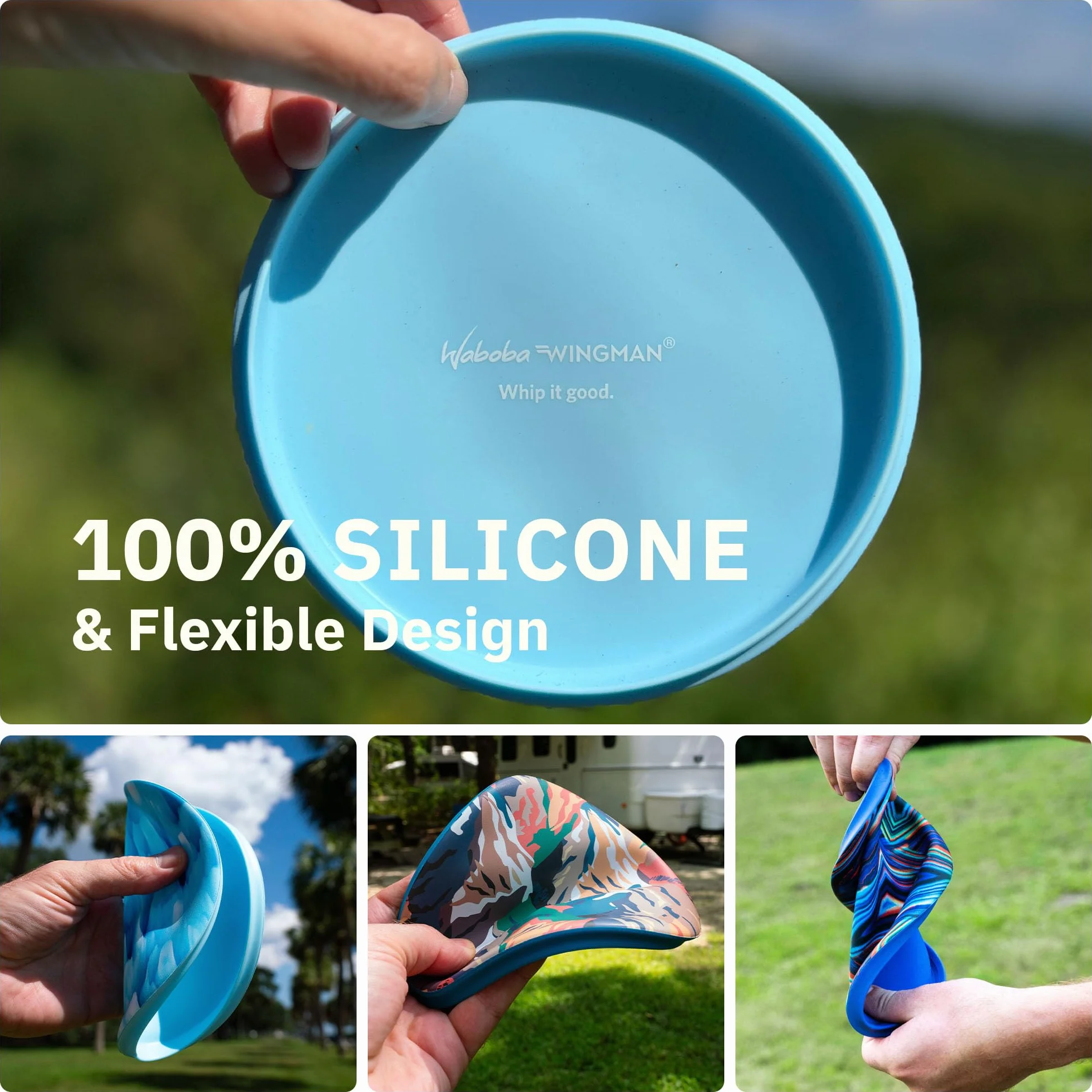 Waboba Oryginalny składany silikonowy dysk Wingman, prosty i daleki, idealny dla dzieci i dorosłych – model, 150 x 150 x 15 mm, krople płynów