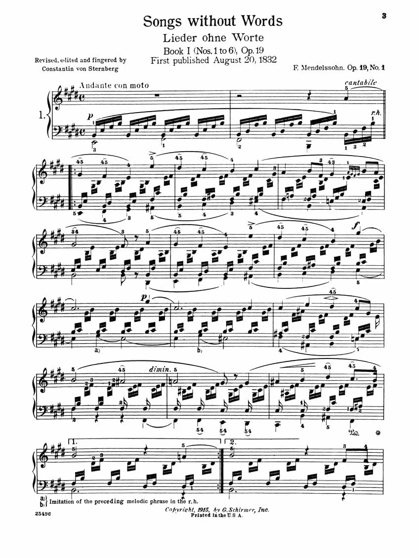 Felix mendelssohn: songs without words piano: Schirmer Library of Classics Volume 58 Piano Solo