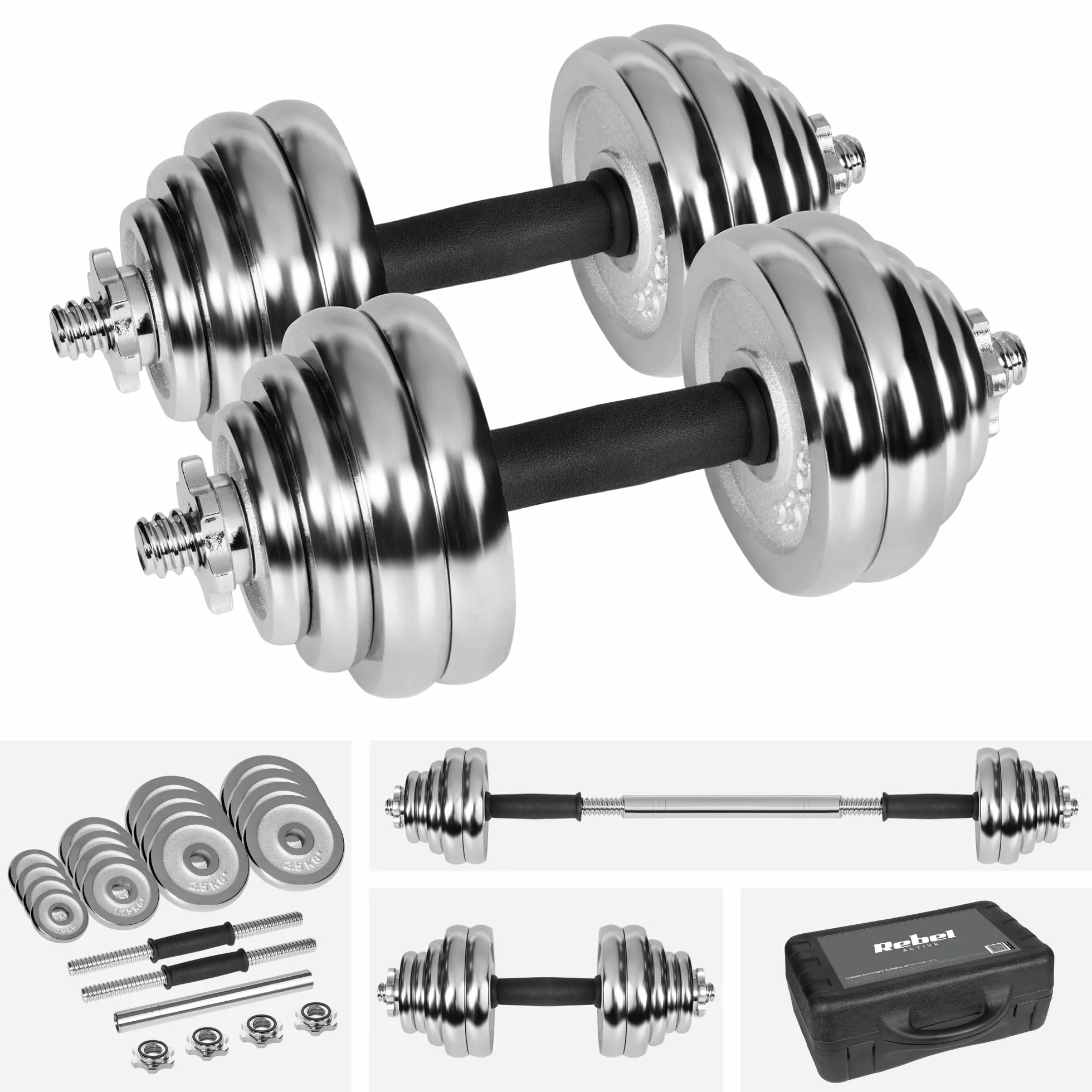 Rebel Electro Hantle Żeliwne Chromowane Zestaw 30kg Regulowane RBA-2326-30