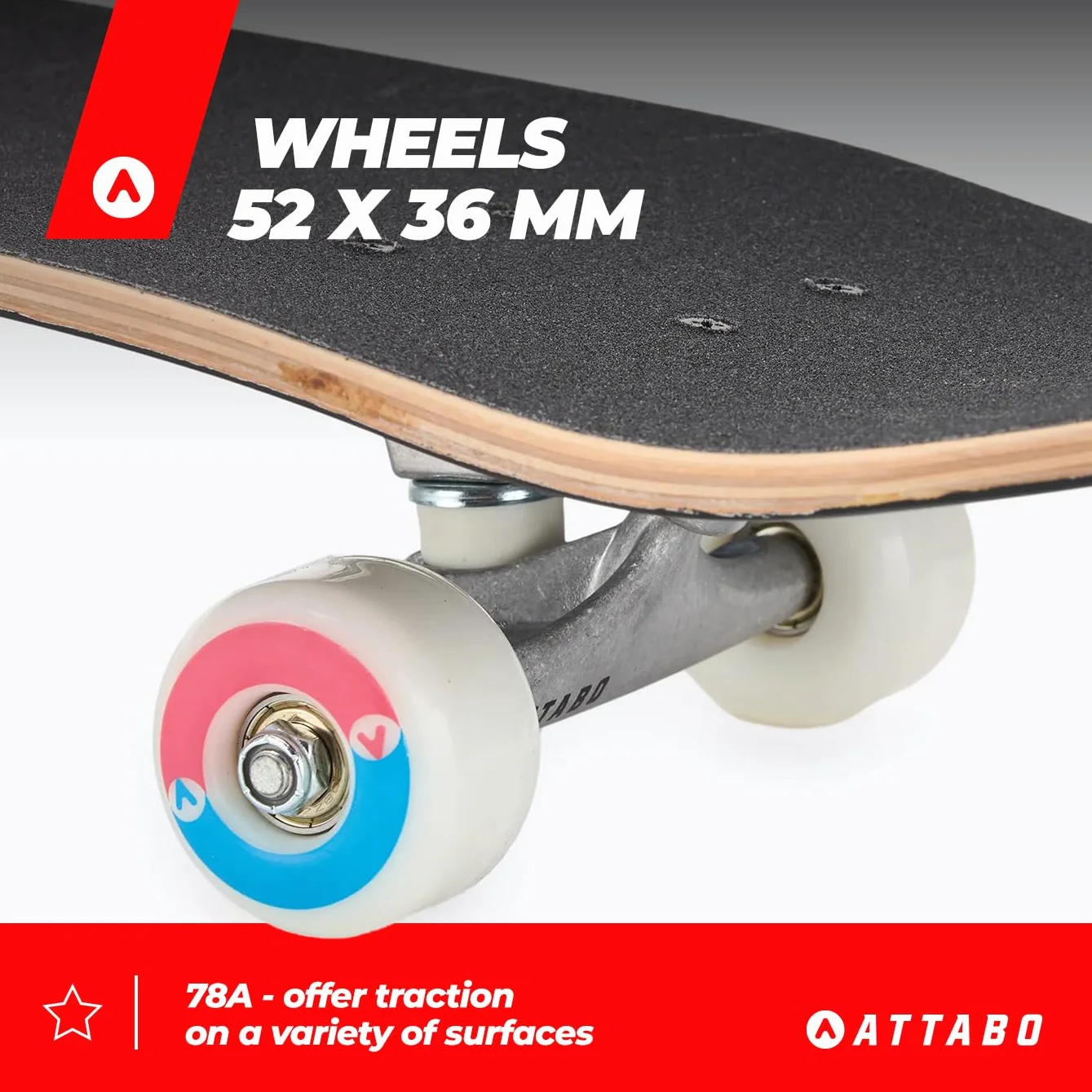 Deskorolka dla dorosłych ATTABO Ollie 8" x 31" 9-warstwowe drewno klonowe 5" aluminiowe osie 52 x 36 mm 78 A łożyska ABEC-7 antypoślizgowa