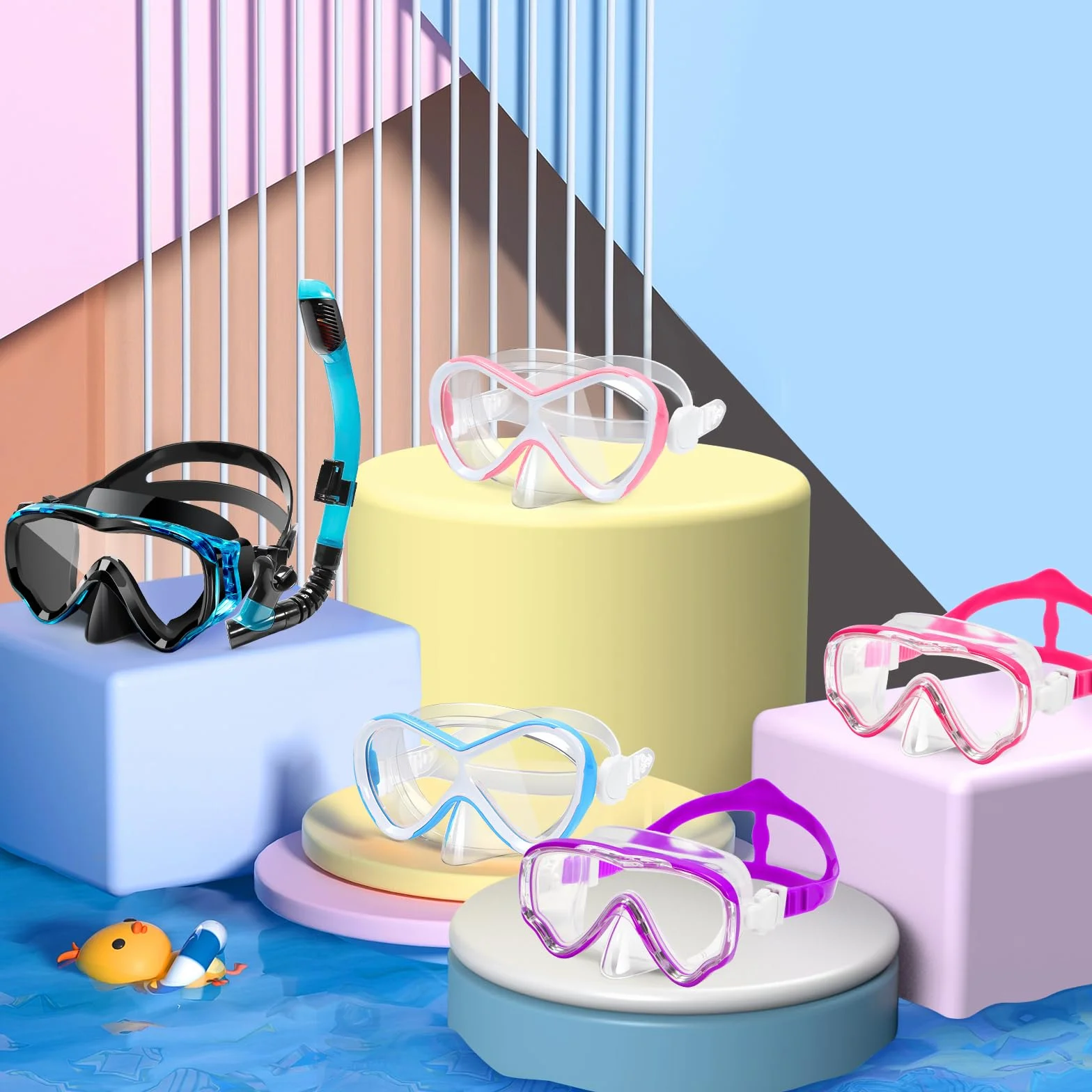 Okulary do nurkowania dla dzieci w wieku 4-16 lat, zestaw do snorkelingu dla dziewczynek i chłopców, okulary do pływania dla dzieci z osłoną nosa, panorama 180°, HD, ochrona przed