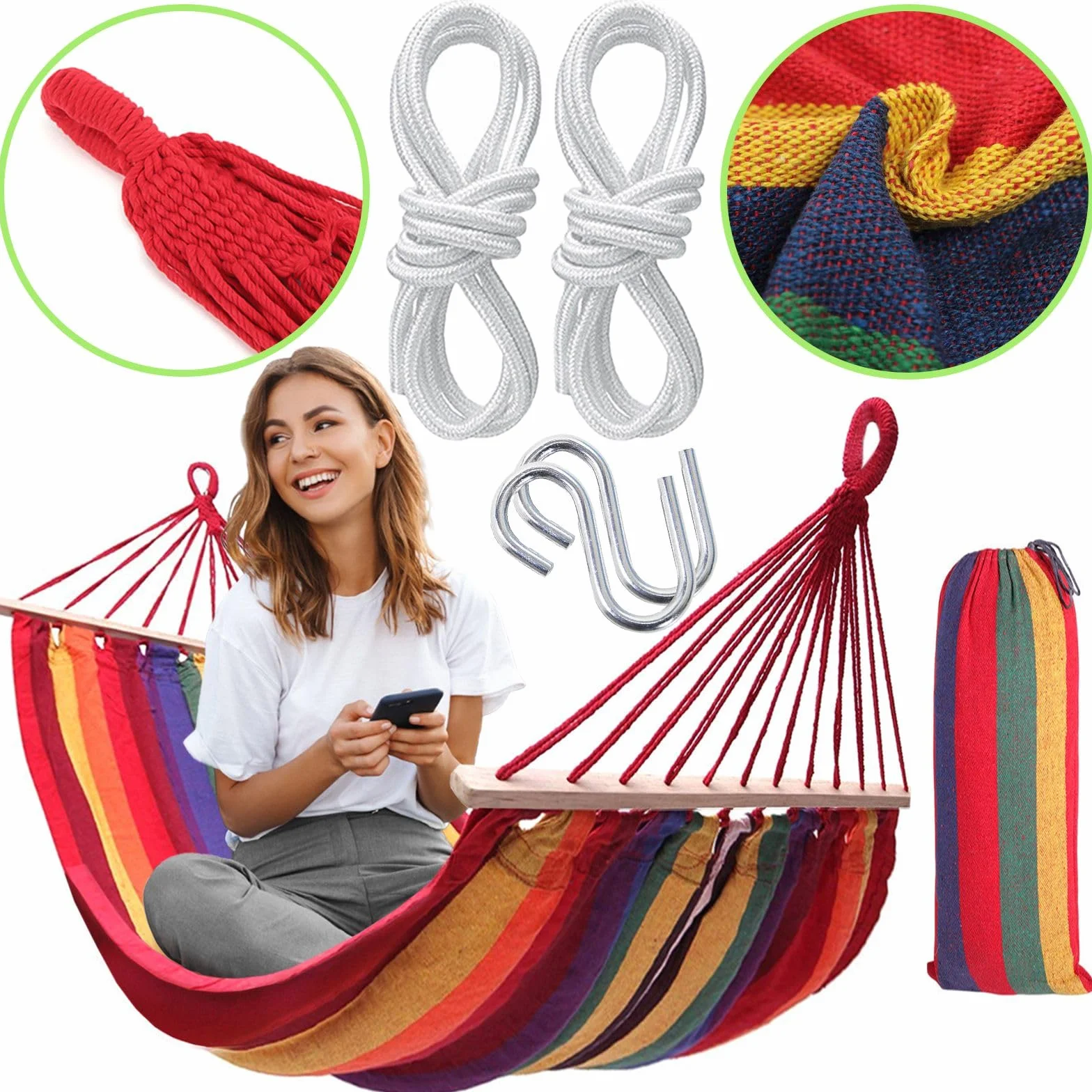 Rea - Tutumi 480145A Hamak 2 osobowy Żółty, idealny do wypoczynku w ogordzie - 240X150X1CM