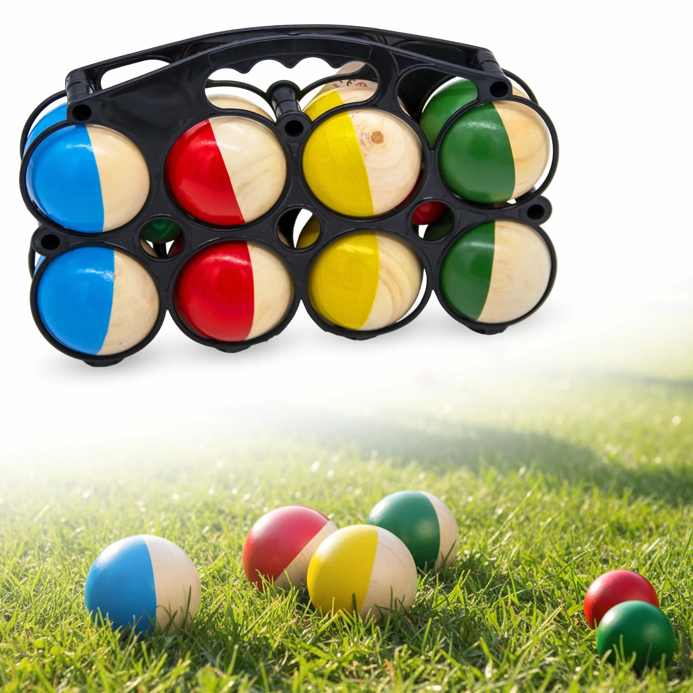 Spetebo Boccia Pétanque zestaw drewnianych kulek z torbą do przenoszenia, 8 drewnianych kulek, zestaw ogrodowy dla dzieci
