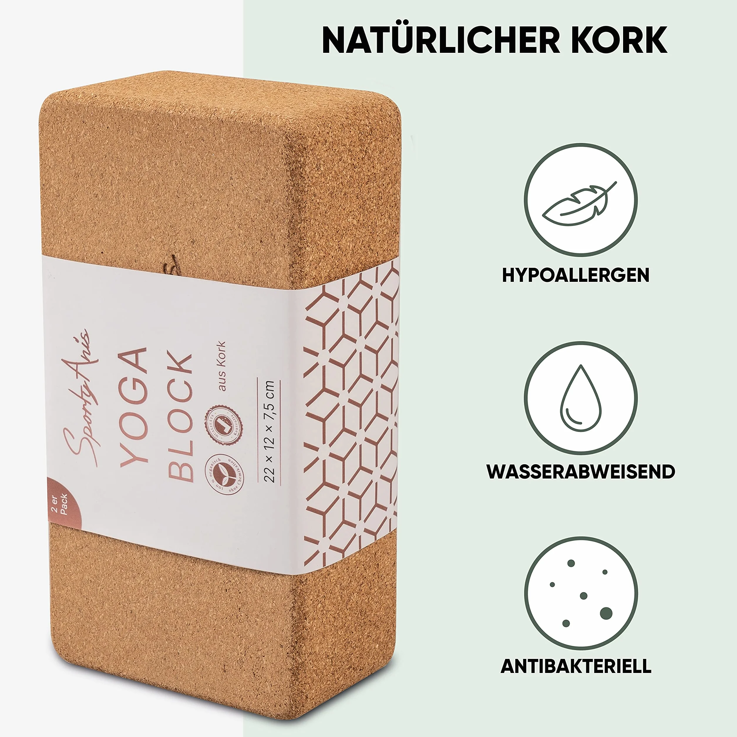 Blok do jogi premium [2-częściowy zestaw] w zestawie e-book z naturalnego korka do jogi i pilatesu – antypoślizgowy, trwały i stabilny