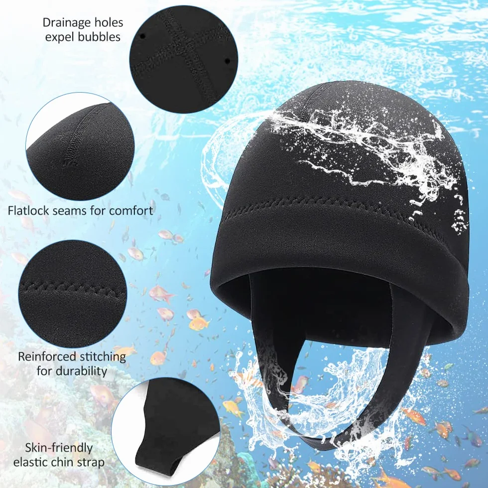 2 mm neoprenowy czepek do snorkelingu, ochrona, ciepła maska do nurkowania, kombinezon neoprenowy, czapka beanie do snorkelingu, pływania, surfowania, pływania kajakiem