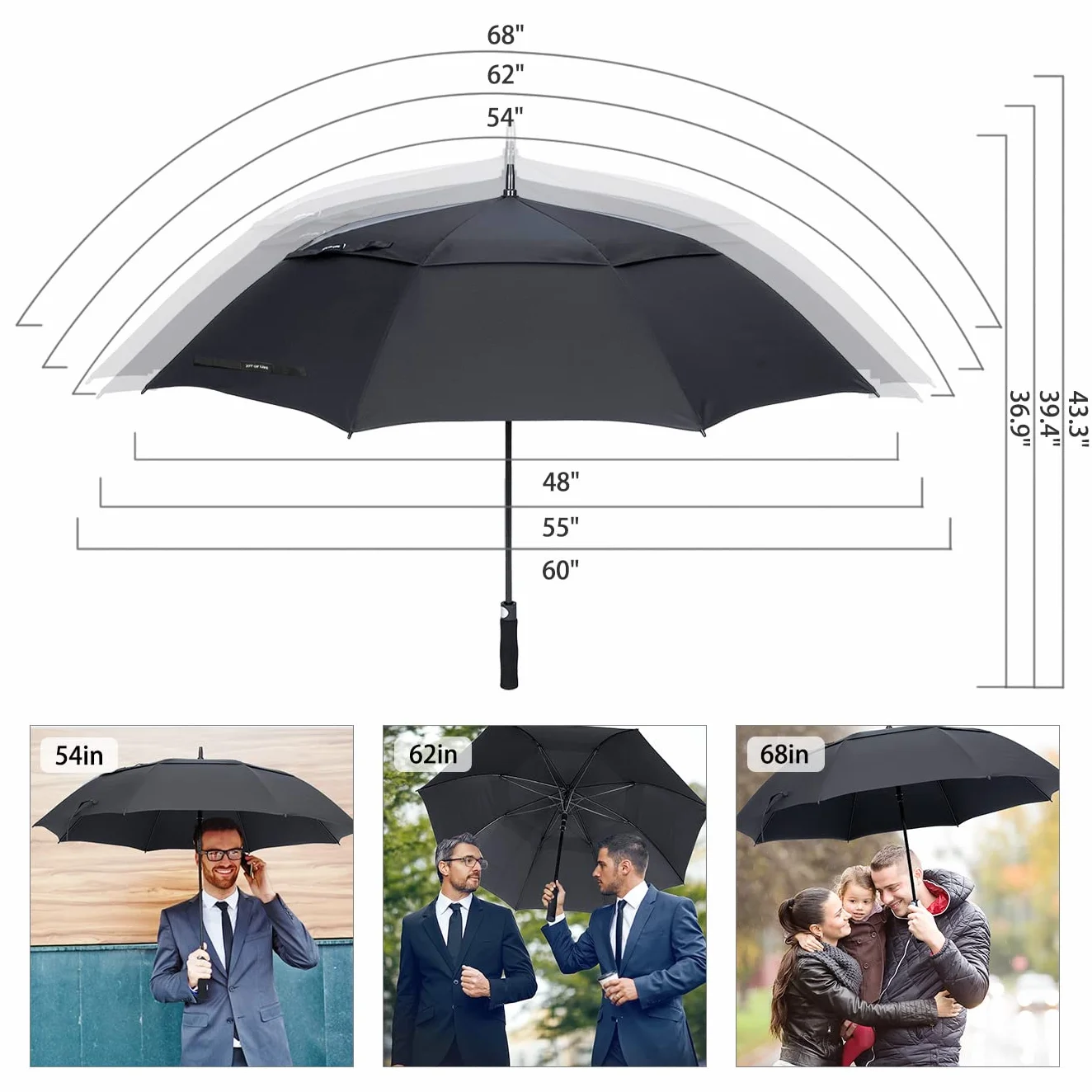 ZOMAKE Automatycznie otwierany parasol golfowy 130-173 cm podwójny baldachim wiatroszczelny
