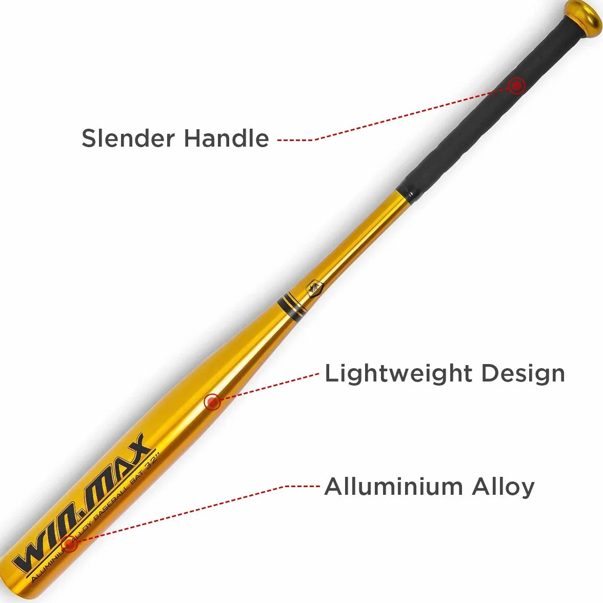 Kij baseballowy, kij baseballowy ze stopu aluminium, z gumowym uchwytem, 81 cm (złoty)