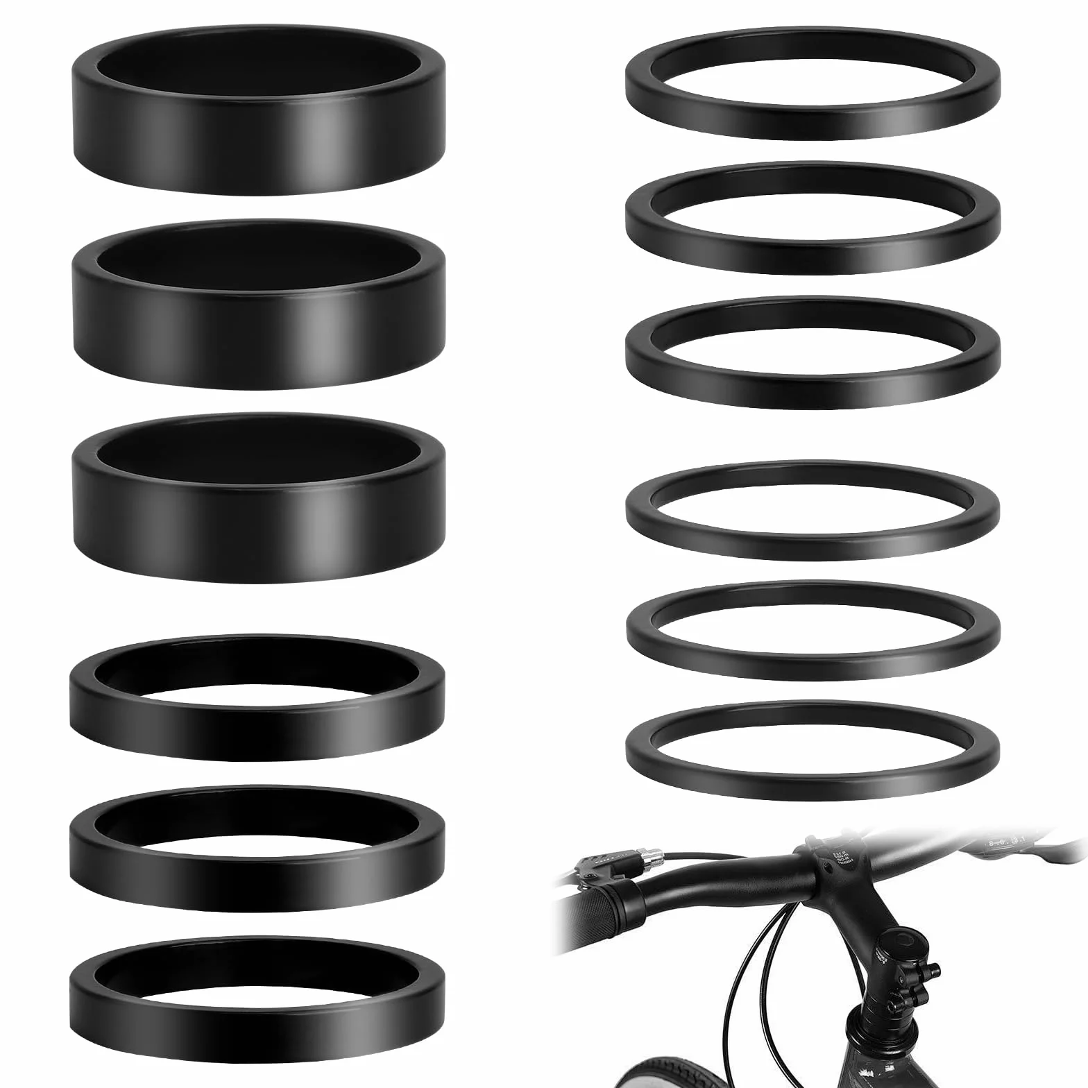 Zestaw dystansowy do kierownicy rowerowej, 12 sztuk, CNC, pierścienie dystansowe z aluminium, 2/3/5/10 mm, do precyzyjnego podwyższenia kierownicy, element dystansowy 28,6 mm, odpowiedni do rowerów