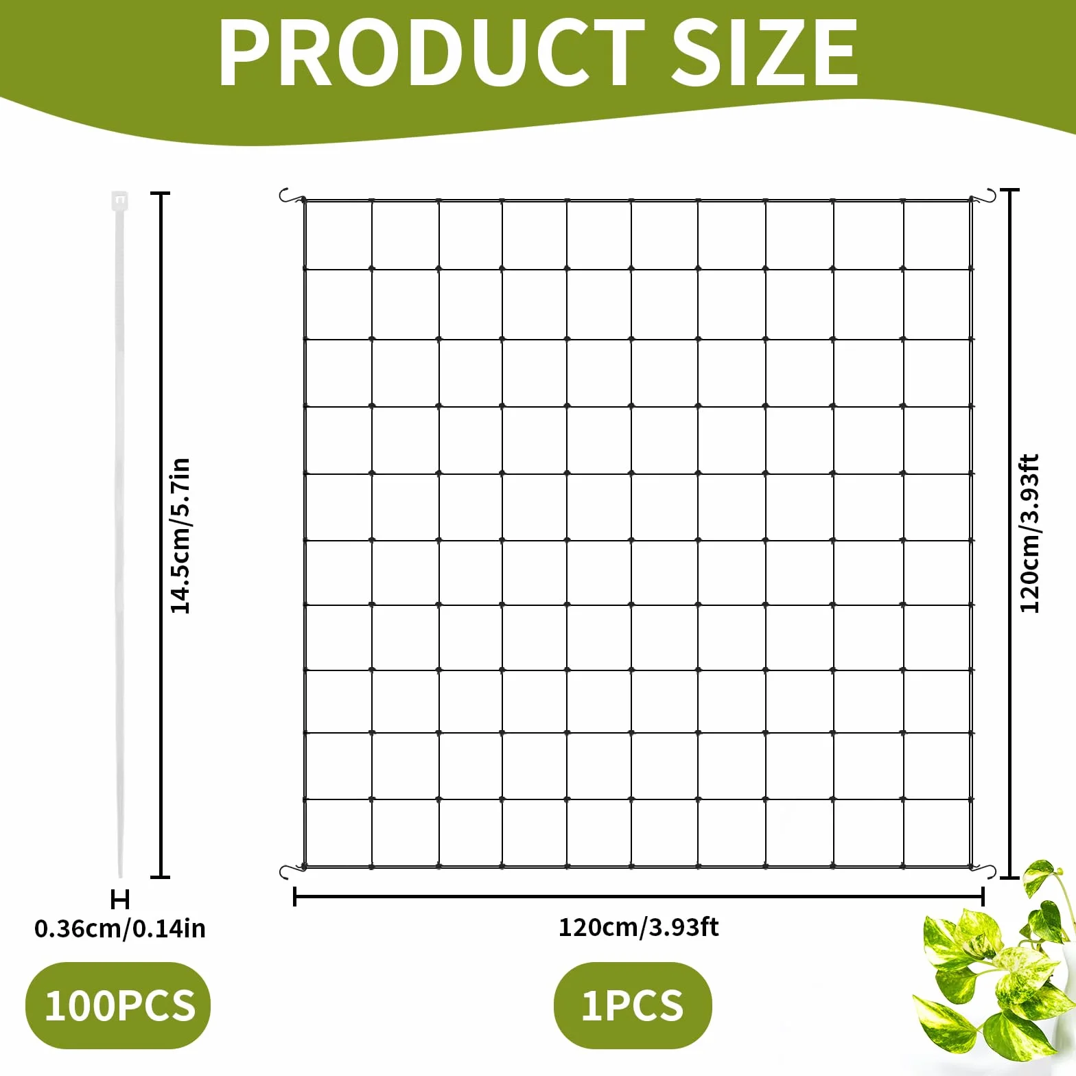 Scrog siatka 120 x 120 cm, elastyczna pergola, kolor czarny, siatka na rośliny, z 4 haczykami i 100 paskami nylonowymi, siatka do uprawy warzyw, owoców, kwiatów i roślin