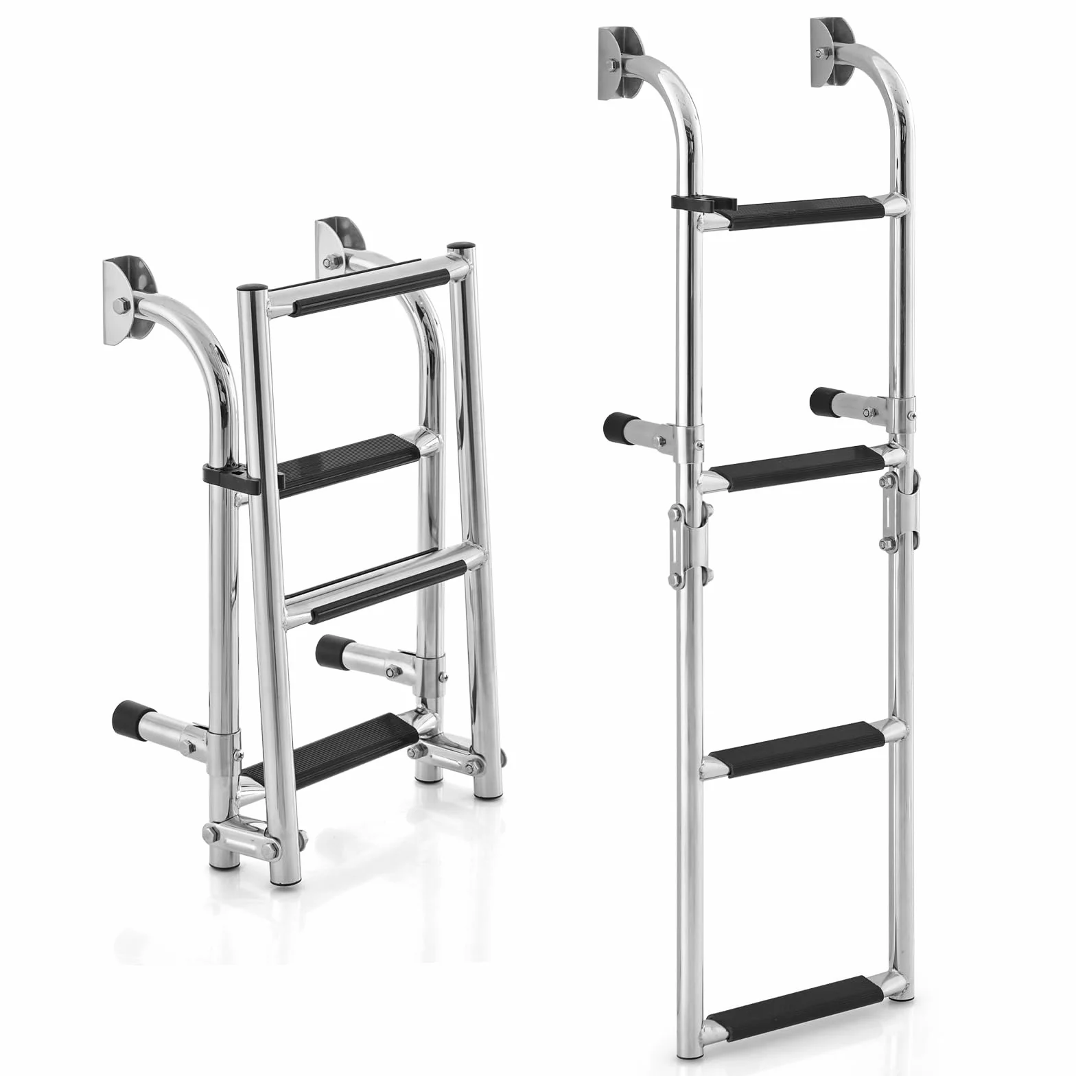 COSTWAY Drabina łazienkowa z 4 stopniami, składana, ze stali nierdzewnej, drabina do łodzi z uchwytem, obciążenie do 227 kg, na jachty, dok, strona basenu