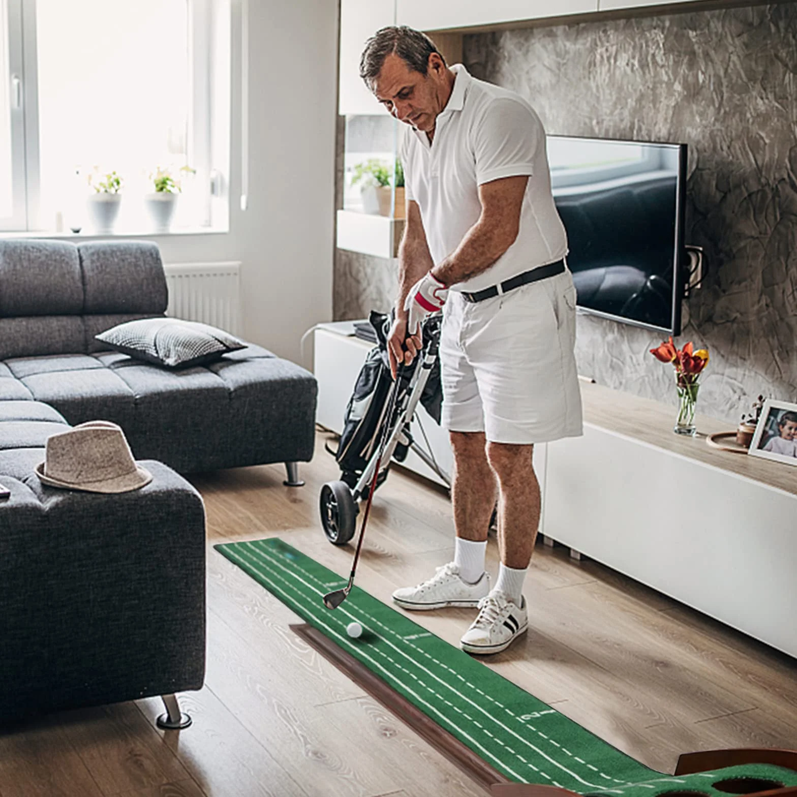 Mata golfowa z piłką zwrotną, pomoc treningowa do mini golfa, akcesoria golfowe