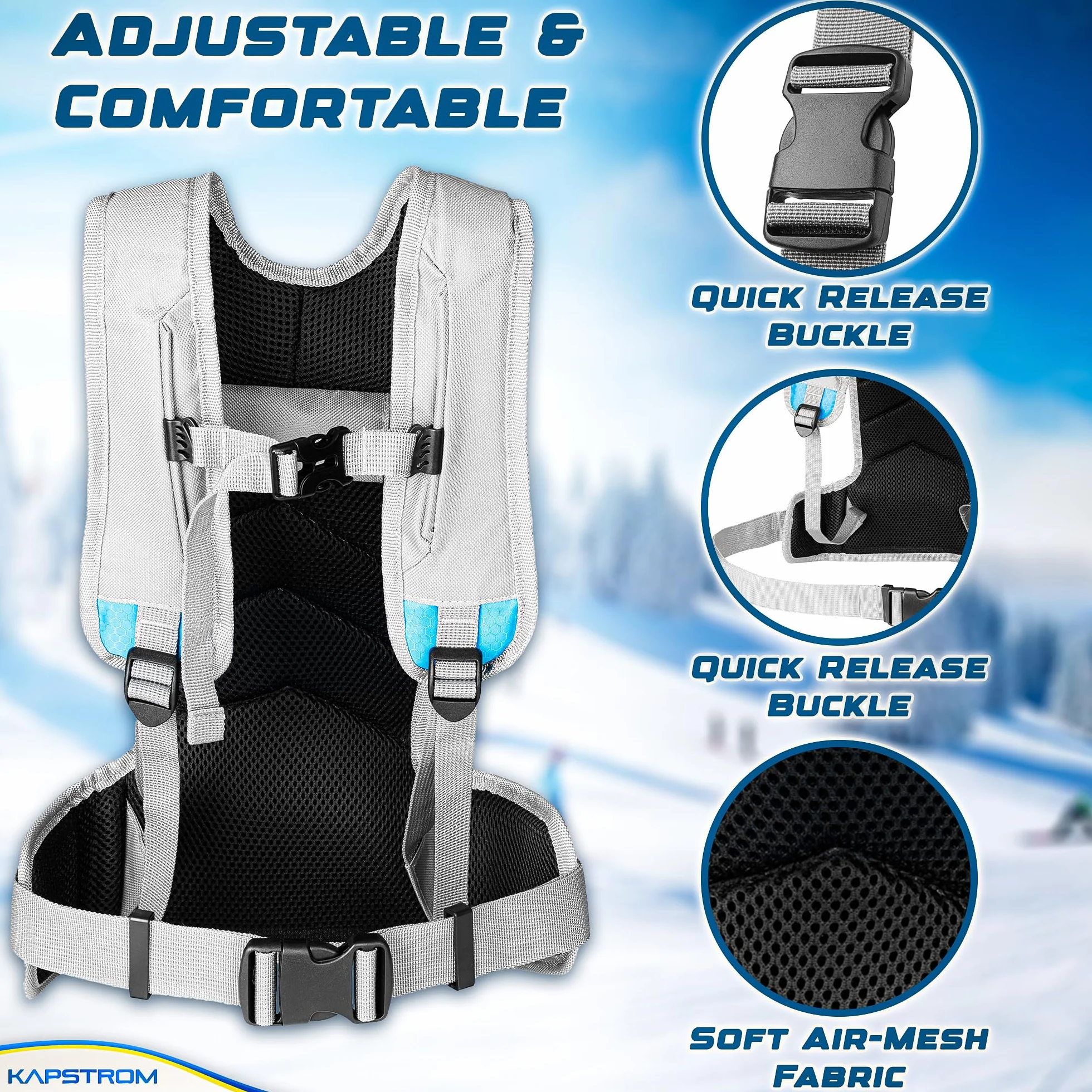 KapStrom Ski & Snowboard Training Harness for Kids with 2 Guiding Straps & Adjustable Shoulder Straps