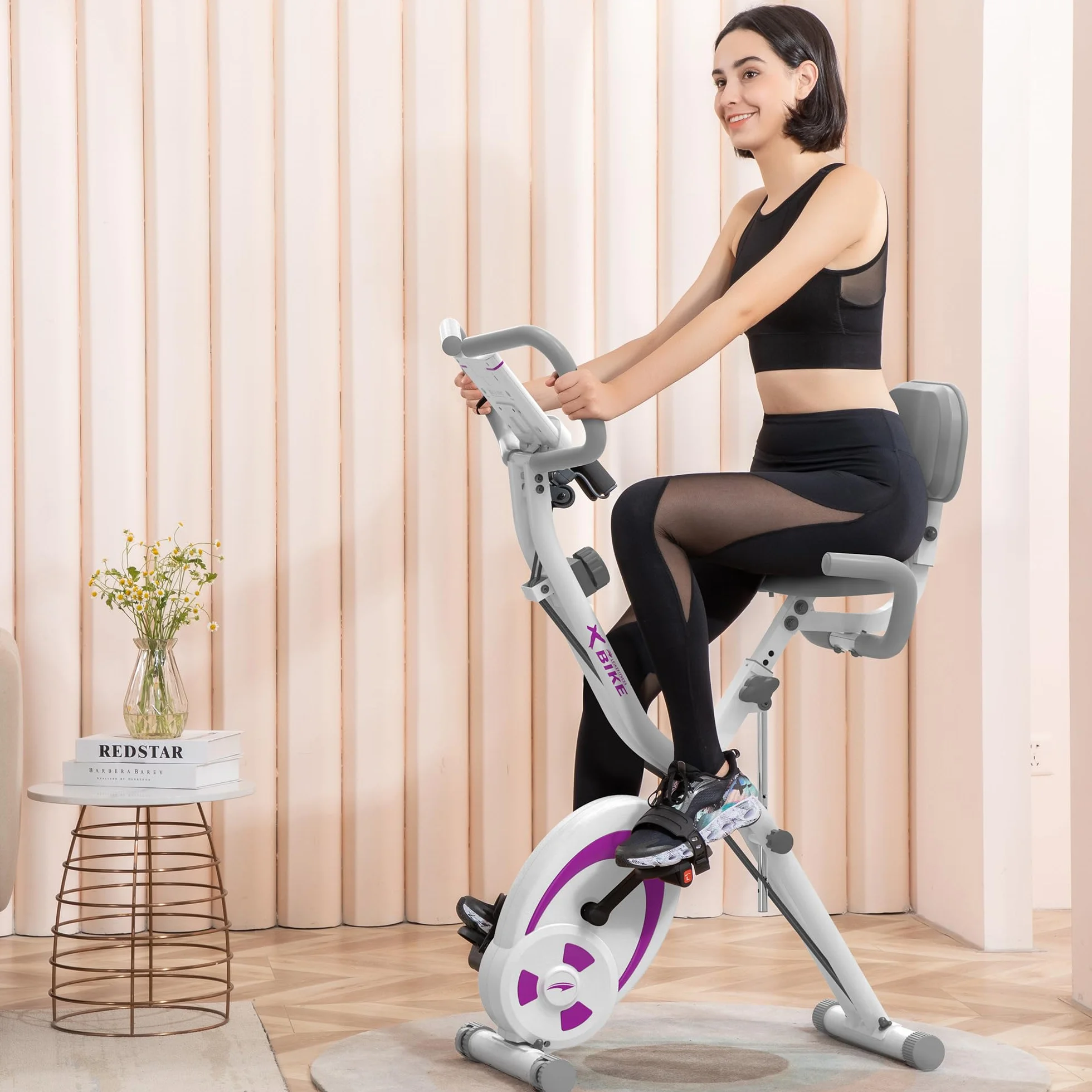 leikefitness Składany rower stacjonarny poziomy rower treningowy z opaskami oporowymi na ramię - czujnik pulsu - monitor LCD i łatwy w montażu rower do jazdy na rowerze stacjonarnym 2280