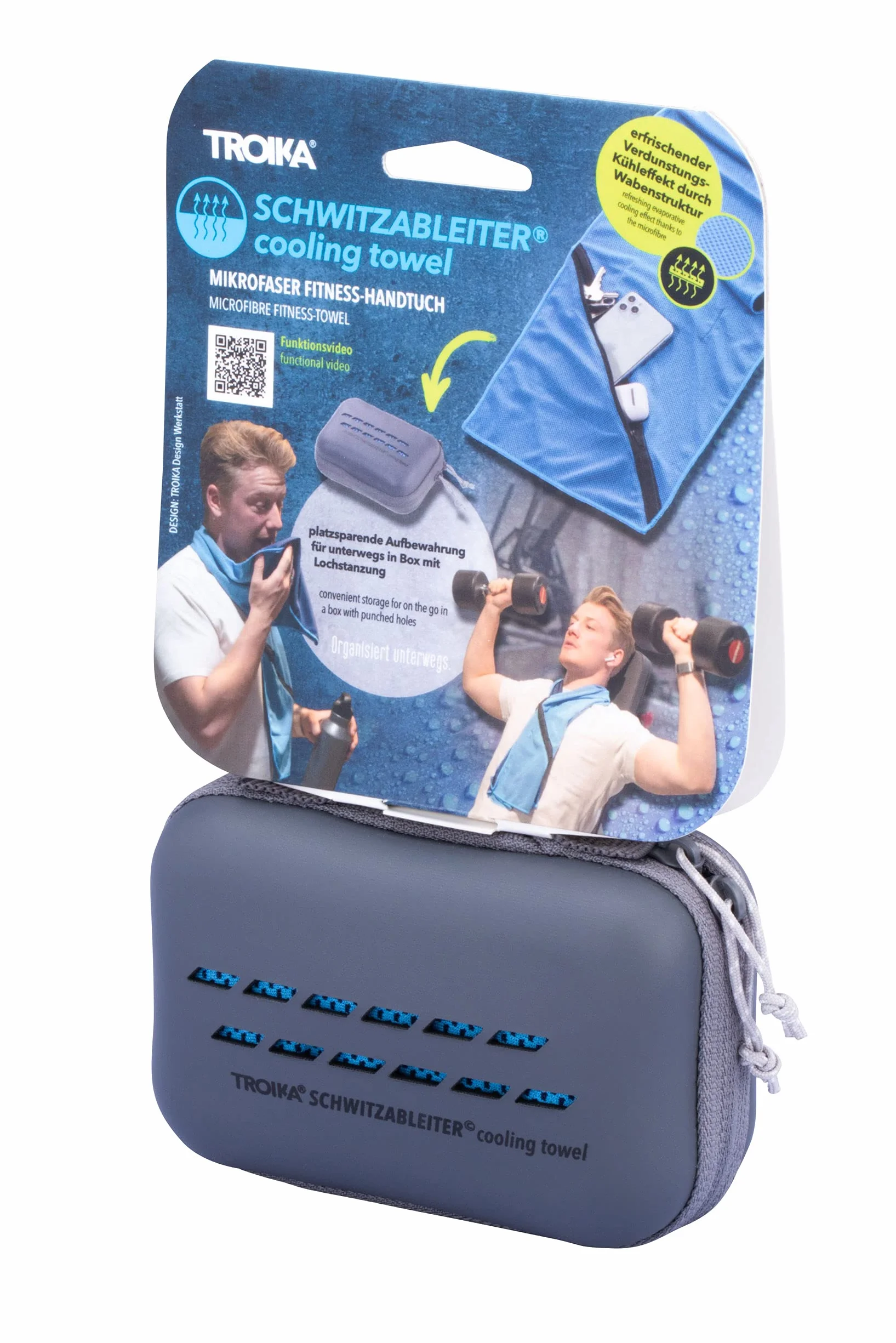 Troika Ręcznik fitness z odświeżającym efektem parowania dzięki strukturze plastra miodu mikrofibra niebieska, rozmiar: 113 cm x 25 cm x 1 cm, TWL20/DB