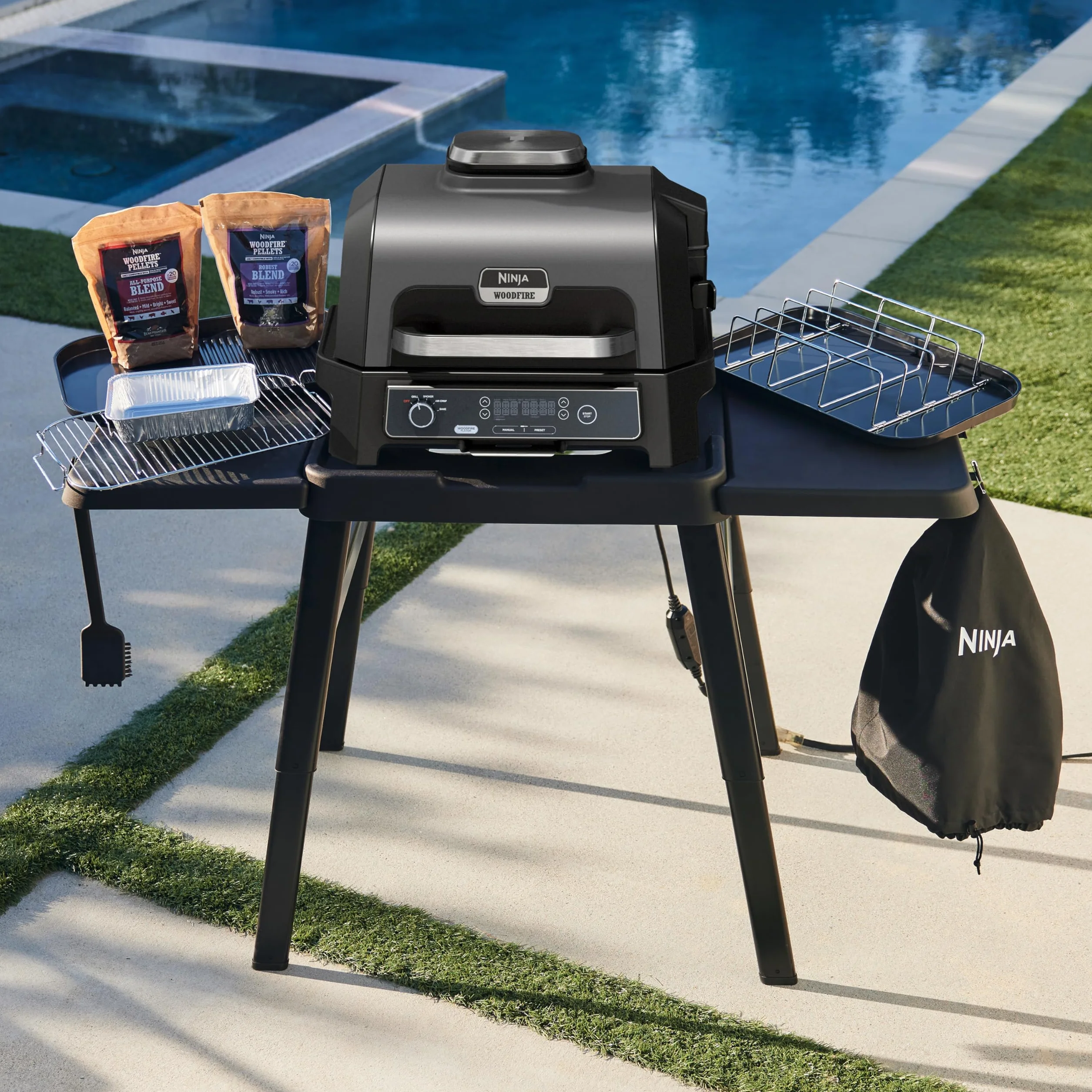 Ninja Woodfire XL Grill i płaski talerz, nieprzywierająca, kombi płaski i grillowy, oficjalne akcesorium, kompatybilny z Ninja Woodfire XL BBQ Grill OG850 / OG901, czarny, XSKOGXLGGCMEU