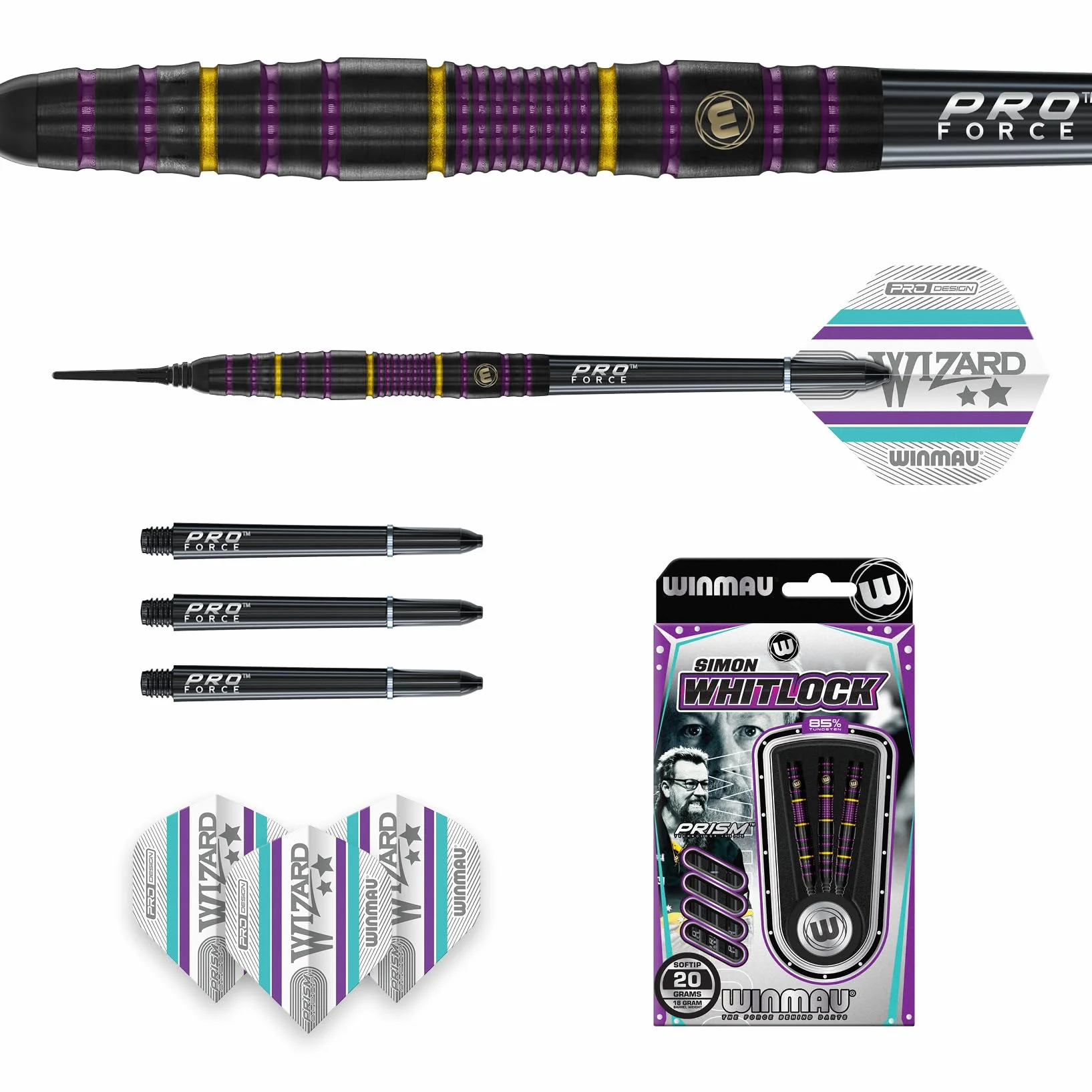 WINMAU Rzutki 85% Zestaw Rzutek z Miękką Końcówką Serii Pro z Lotkami i Trzonkami