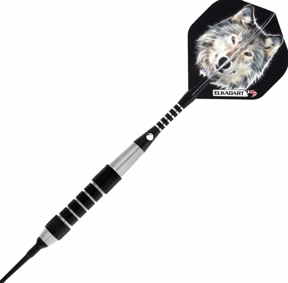 Elkadart Lotki Lone Wolf Soft Tip Darts 16 g srebrne czarne futerał podróżny