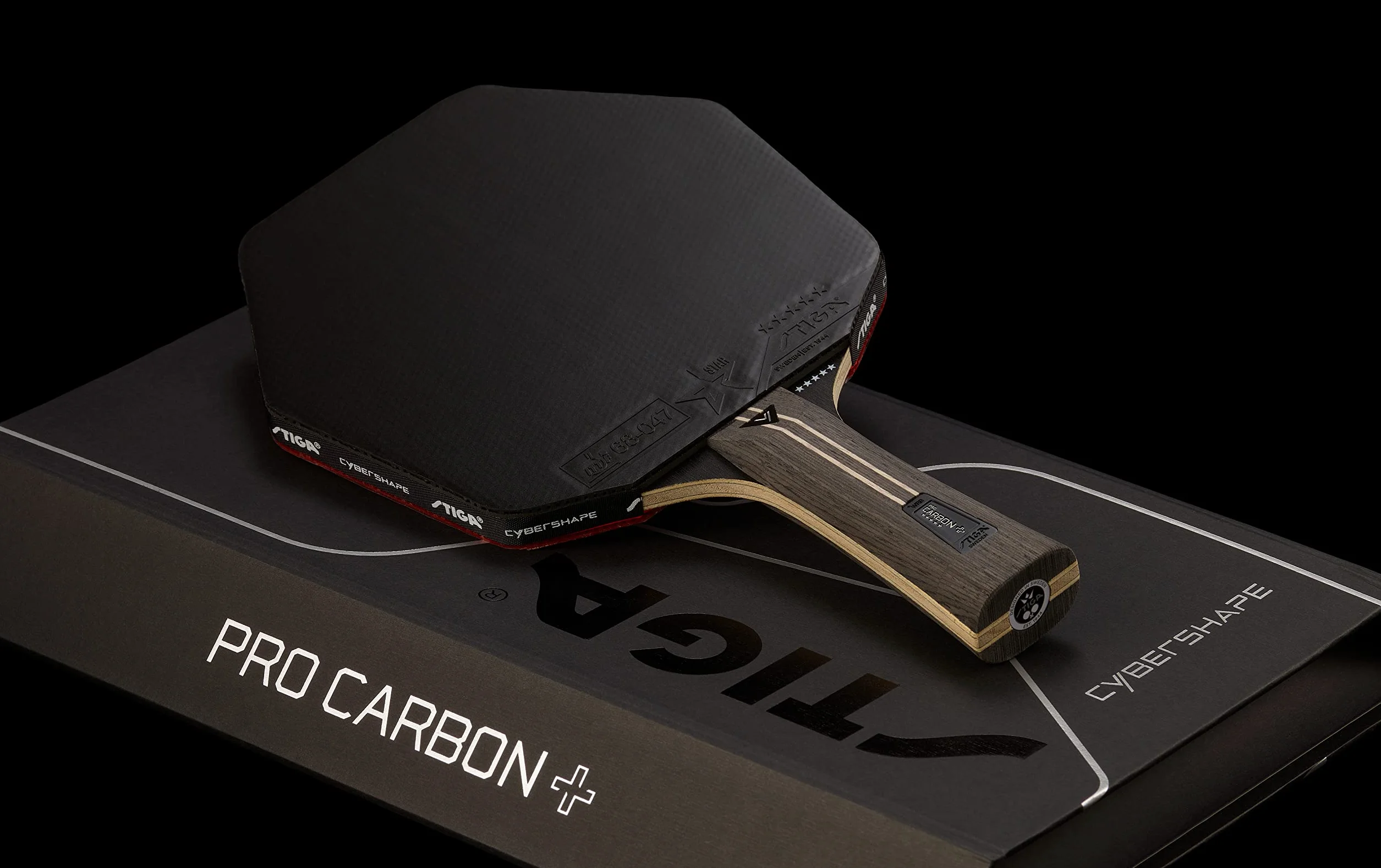 STIGA Pro Carbon+ Cybershape rakieta do tenisa stołowego, 5-gwiazdkowa profesjonalna rakieta do tenisa stołowego o sześciokątnym kształcie dla graczy ofensywnych