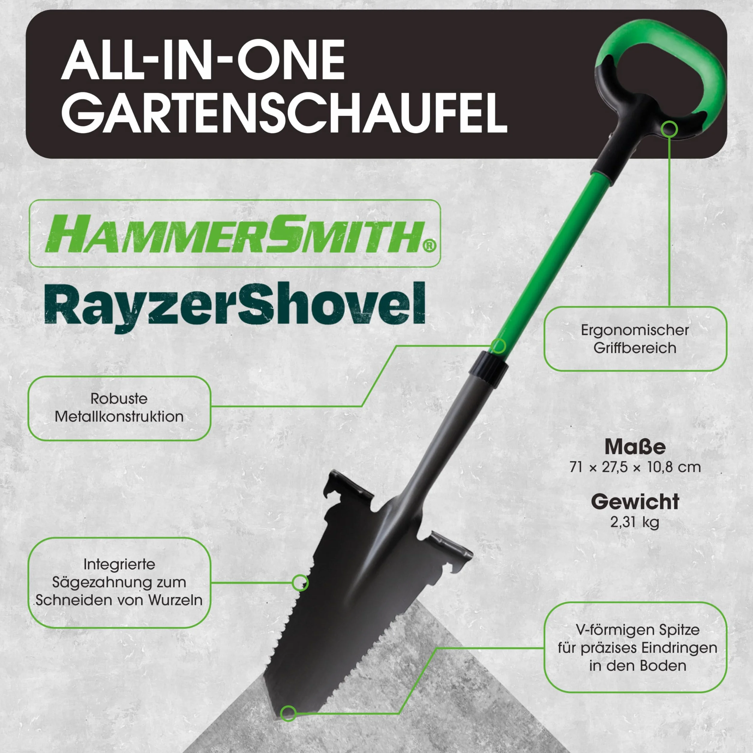 Hammersmith RayzerShovel łopata z piłą do korzeni – łopata ogrodnicza do twardych i kamienistych podłóg do kopania, cięcia i piłowania – krawędź dla większej siły, do ogrodu, na budowę, usuwanie