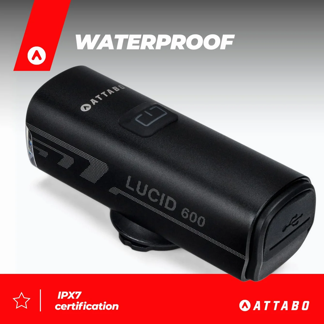 ATTABO LUCID 600 Lampka Rowerowa Przednia ATB-L600 z Akumulatorem 1600 mAh USB-C