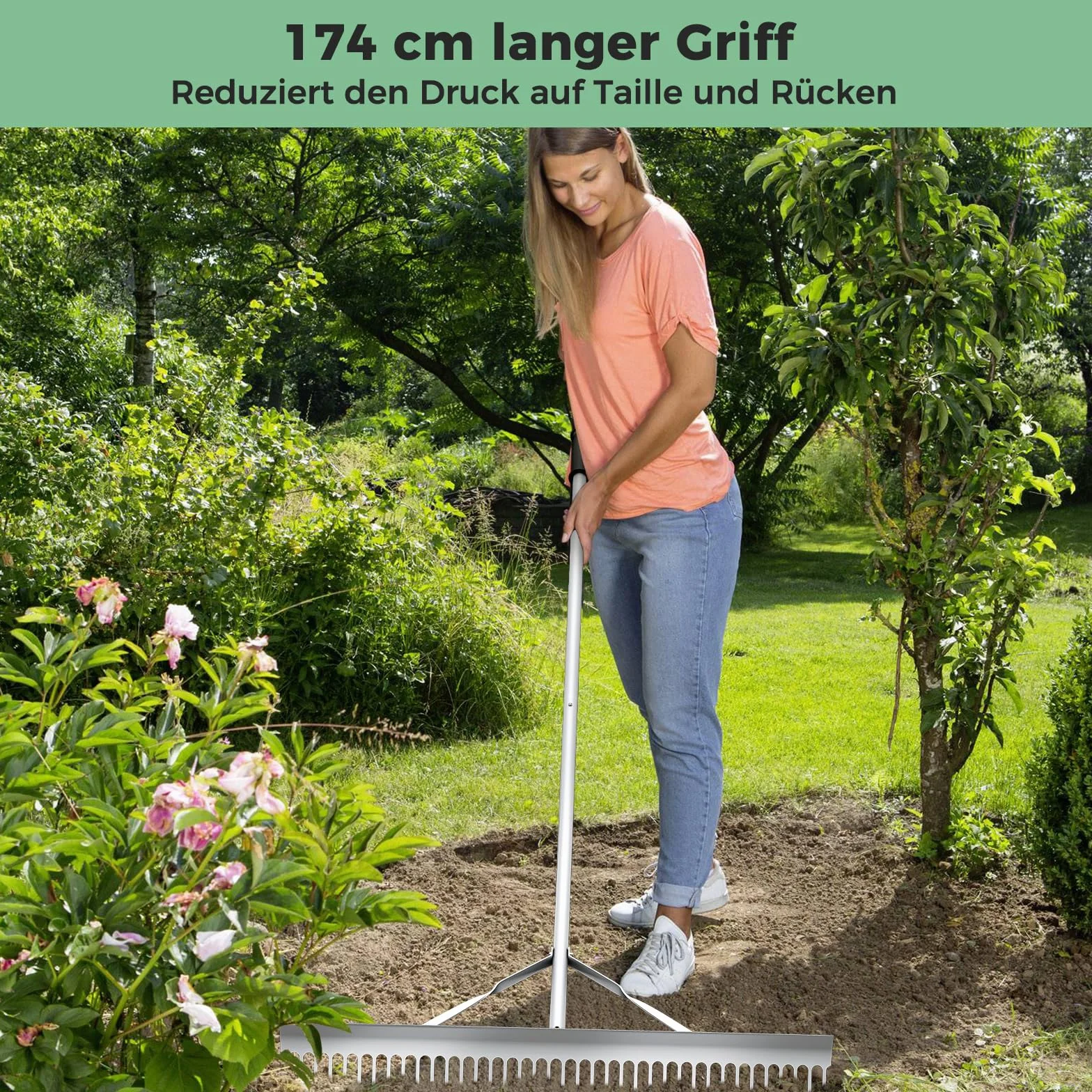 COSTWAY Grabie Ogrodowe z Aluminium - Szerokość 91 cm, 36 Zębów, Uchwyt 174 cm - Do Liści i Spulchniania Gleby, Pielęgnacja Krajobrazu